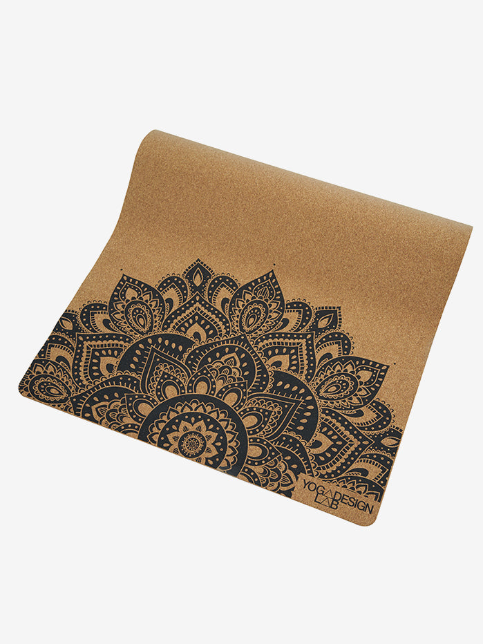 Premium Cork Yoga Mat 3.5mm - Eco-Friendly Non-Slip Mandala Design in Black | Ideal for Hot Yoga, Pilates & Home Workouts