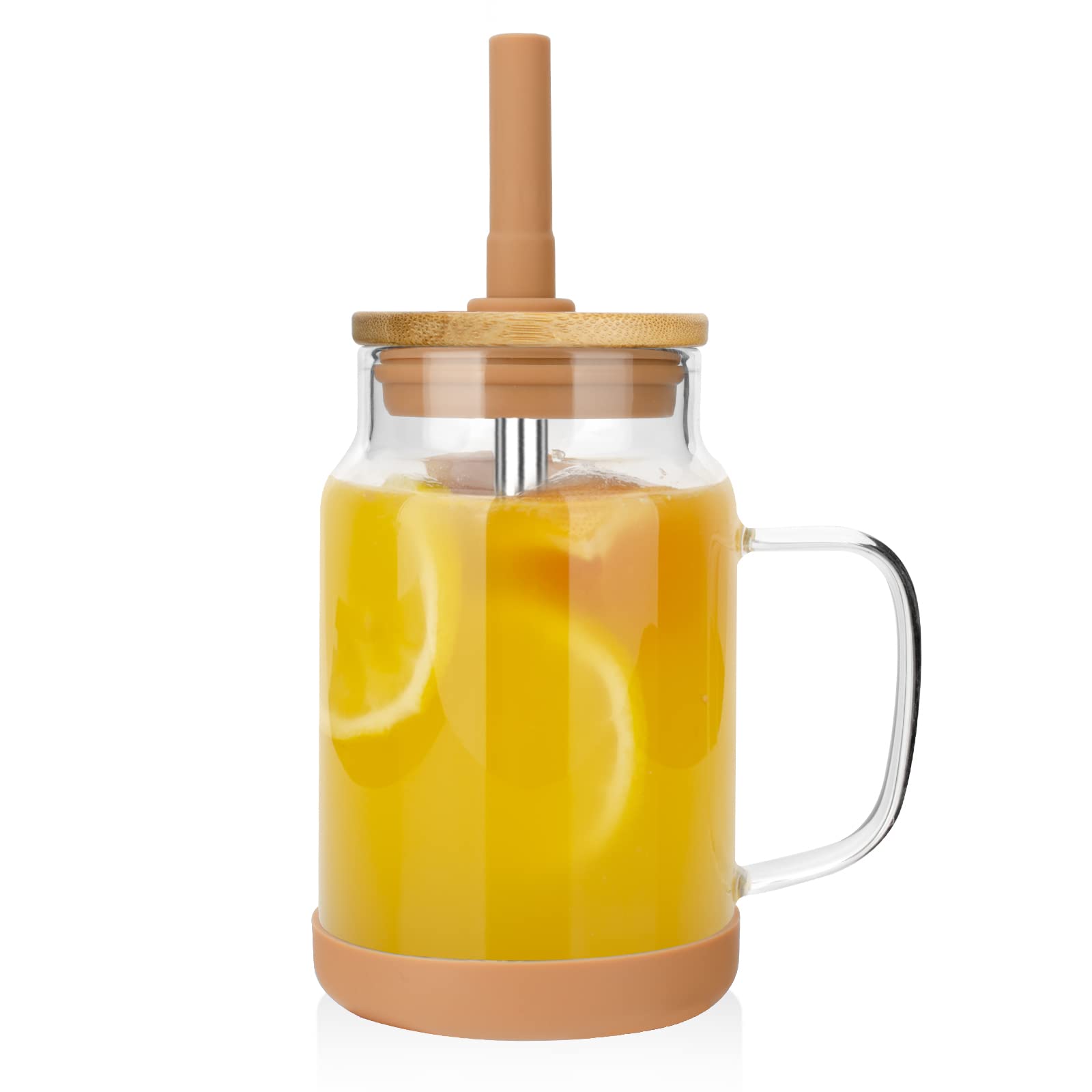 22 oz Tronco Borosilicate Glass Mug with Bamboo Lid & Straw - BPA Free, Dishwasher Safe - Perfect for Smoothies, Juice, Iced Coffee, Boba Tea at Home, Office or Cafe
