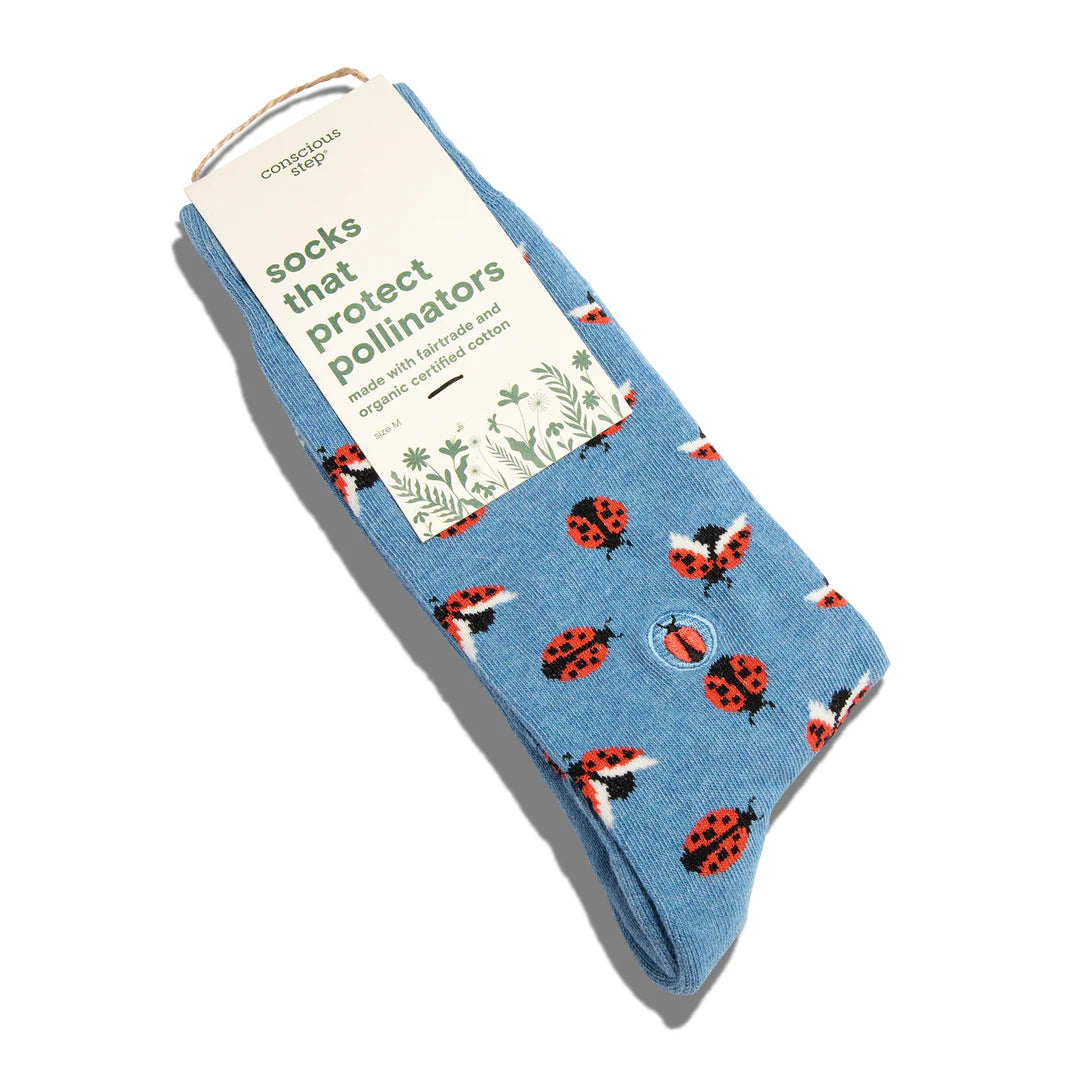 Conscious Step Socks - Organic Cotton Socks Supporting Pollinator Protection with Ladybug Design | Perfect for Eco-Friendly Gifts & Outdoor Activities