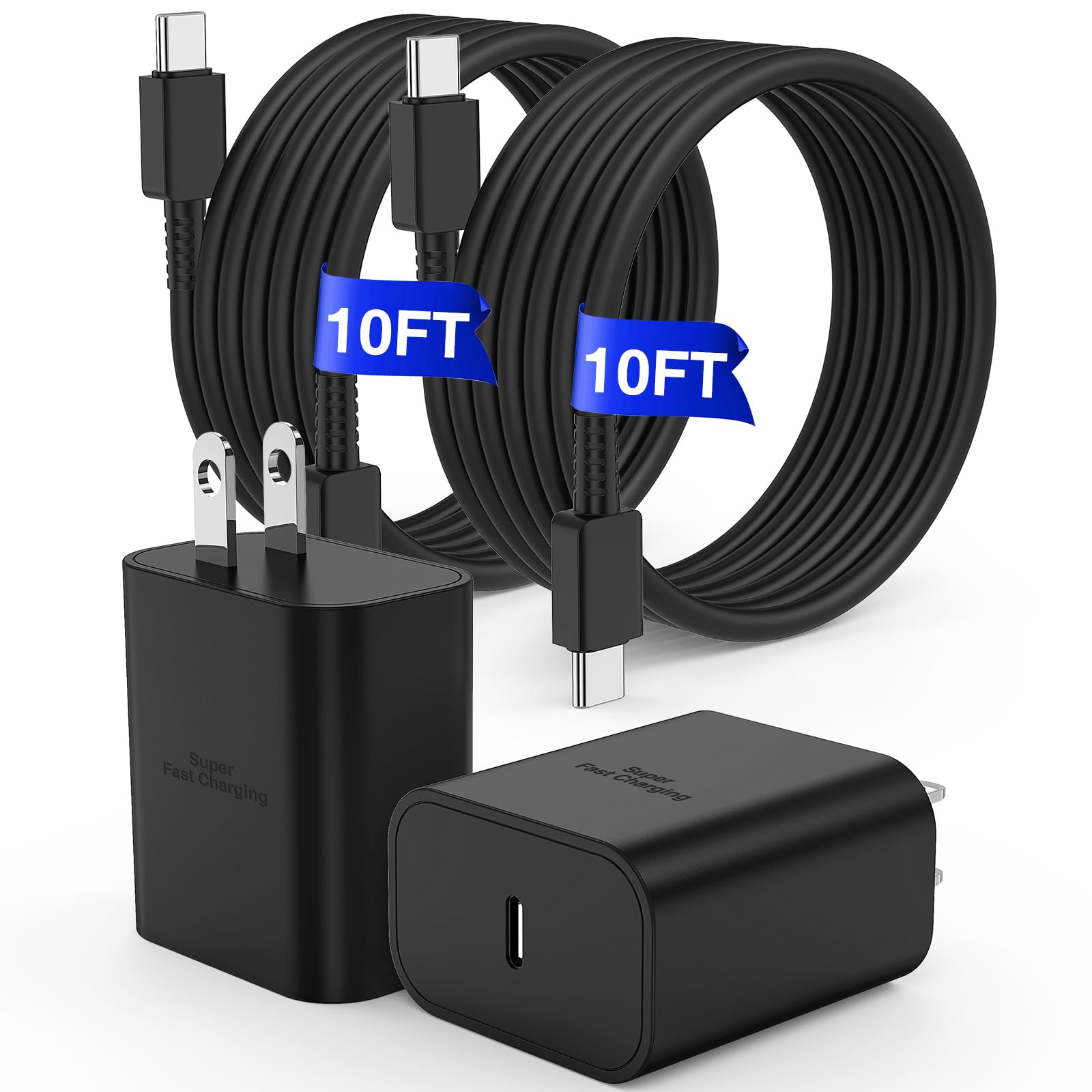45W Super Fast USB-C Charger with 10FT Cable - Compatible with Samsung Galaxy S25/S24/S23/S22/S21/S20/Note 20/10, iPhone 16/15 Pro/Pro Max/Plus - Fast Charging Block for Home, Office & Travel