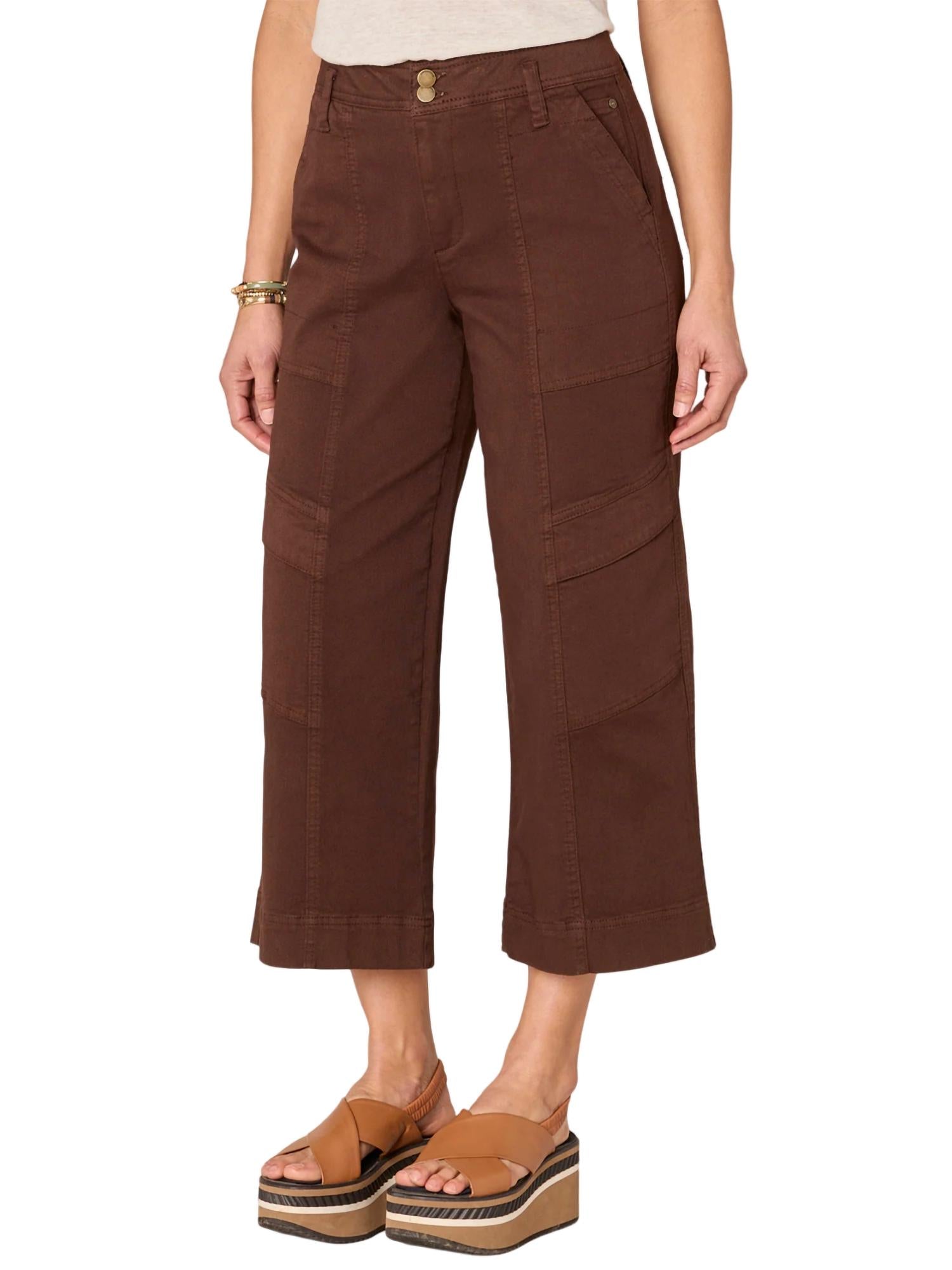 Absolution Skyrise Double Button Wide Leg Crop Utility Pants for Women - Chocolate Truffle Color | Casual Workwear & Street Style Fashion