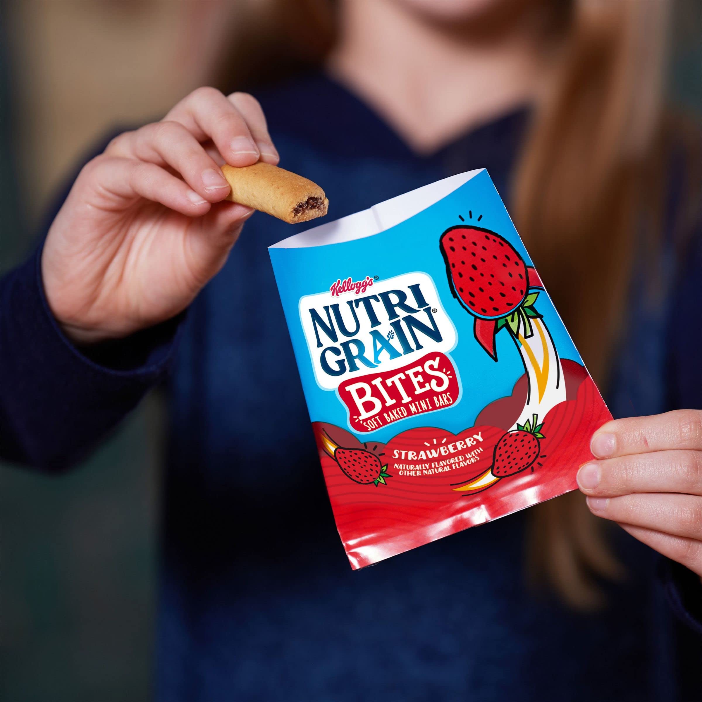 Nutri-Grain Bites Soft Baked Mini Bars - Healthy Whole Grain Strawberry Snacks for Kids - 6.5oz Box (5 Pouches) - Perfect for School Lunches, After-School Treats & On-the-Go Snacking