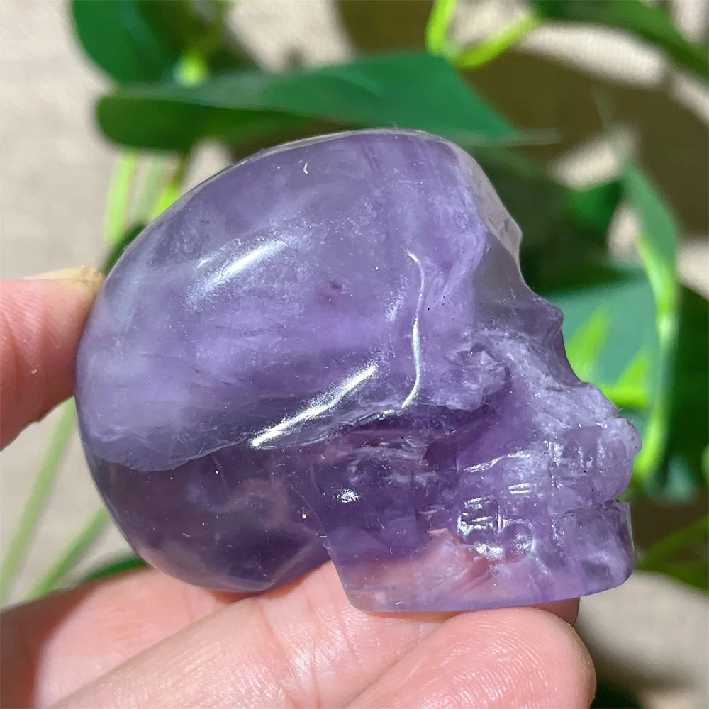 Natural Green and Purple Fluorite Crystal Skull Carving - Healing Stone, Quartz Mineral Gemstone for Spiritual Crafts, Home Decor, Meditation & Energy Work
