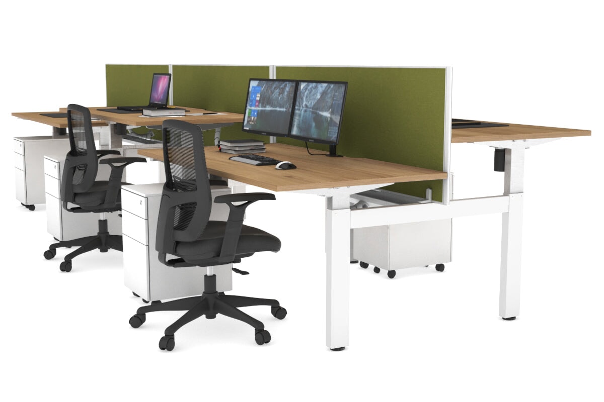 Adjustable 6-Person H Bench Workstation - White Frame [1200L x 800W with Cable Management] - Perfect for Office, Coworking Spaces & Collaborative Work Environments