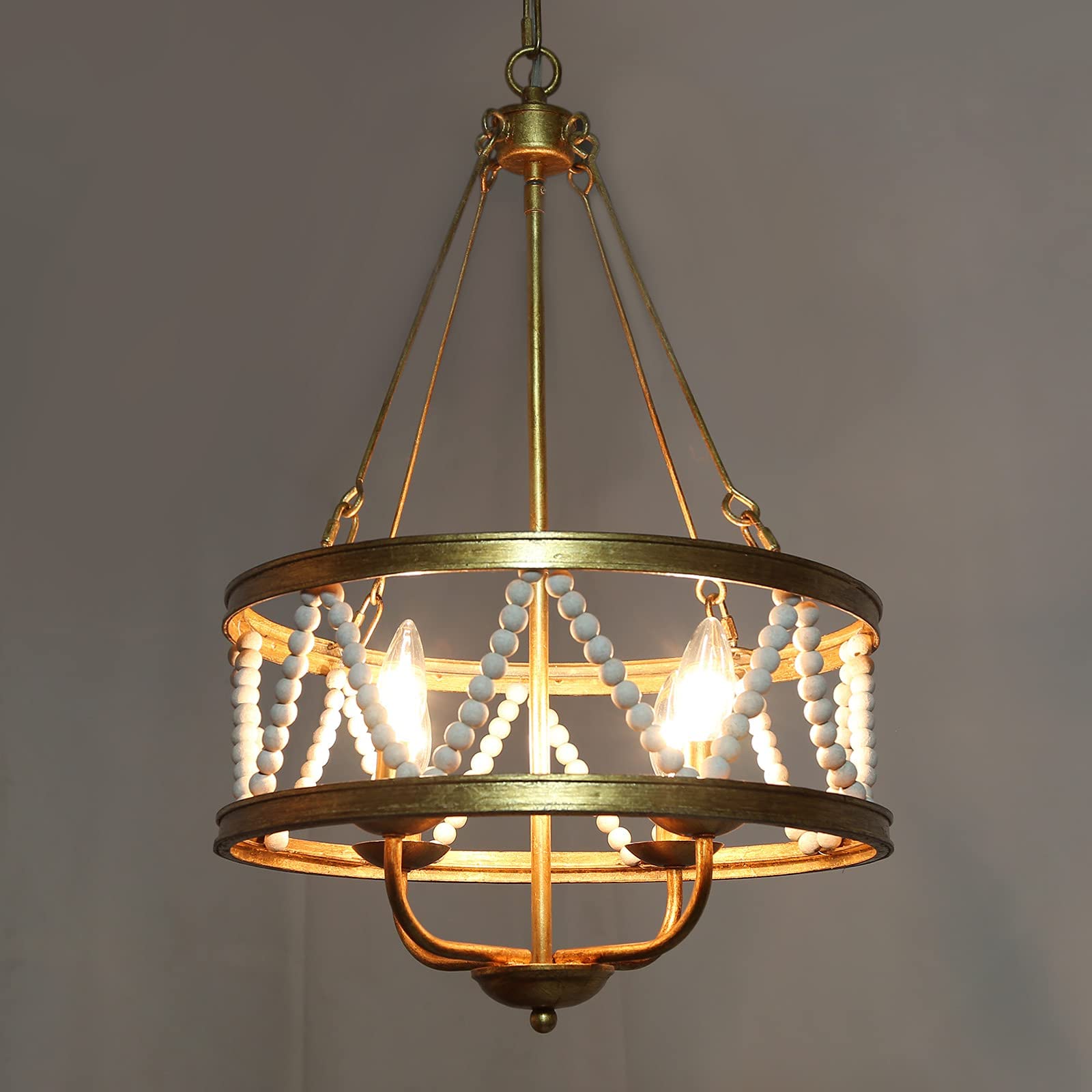 Elegant 4-Light Gold Chandelier with Beaded Drum Shade - 15.5