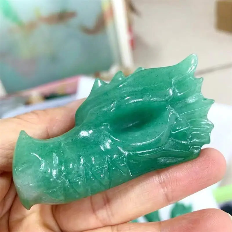7.5CM Natural Green Aventurine Dragon Skull Carving - Handcrafted Animal Statue for Home Decor, Office Display & Spiritual Healing | Unique Holiday Gift, Feng Shui Decor & Meditation Aid (1 Piece)