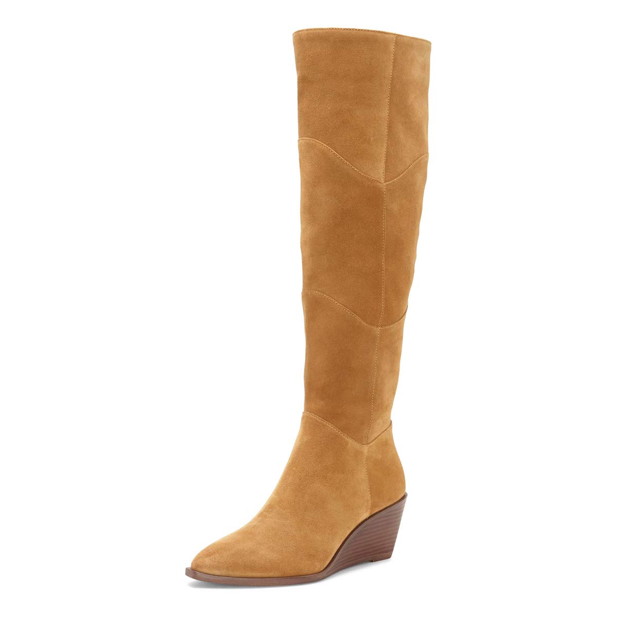 YDN Women's Fashion Stacked Wedge Knee High Boots - Pointed Toe Suede Winter Boots with Zipper, Trendy Pull-On Dress Shoes for Women | Perfect for Office, Party & Winter Outfits