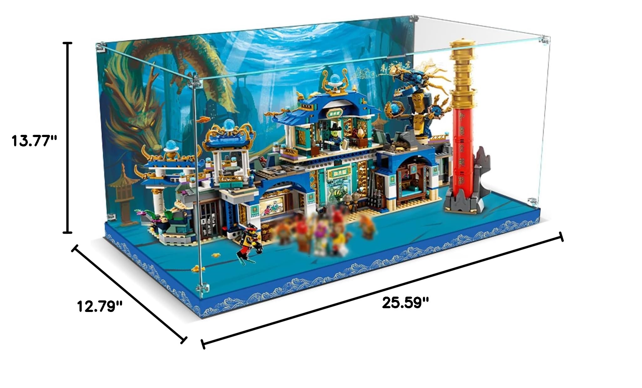 Acrylic Display Case for Lego Monkie Kid 80049 Dragon of The East Palace Building Set - Clear Protective Cover with Base & HD Painted Background | Perfect for Showcasing Collectible Lego Models at Home or Office