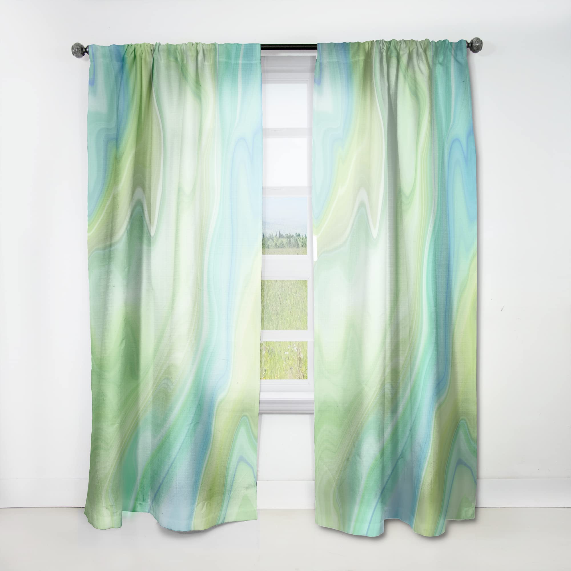 DesignQ Thermal Insulated Curtains - Marbled Green & Blue Drapes for Bedroom & Living Room (52x120, Single Panel) - Energy Saving Window Treatment for Home Decor