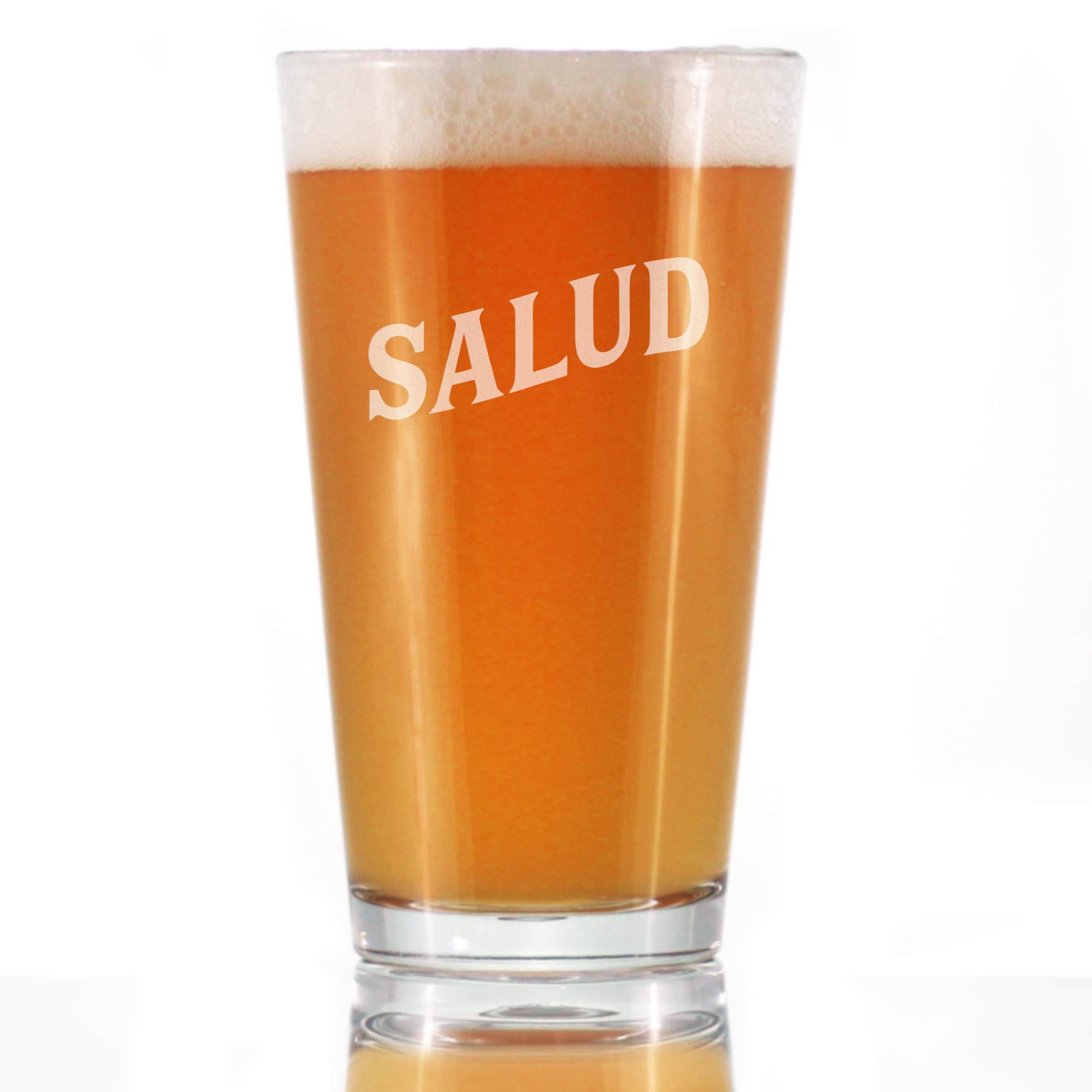Salud Spanish Cheers Pint Glass - 16oz Beer Glass with Spain & Mexico Theme - Perfect Gift for Women & Party Decor - Ideal for Cinco de Mayo, Fiesta, and Themed Celebrations