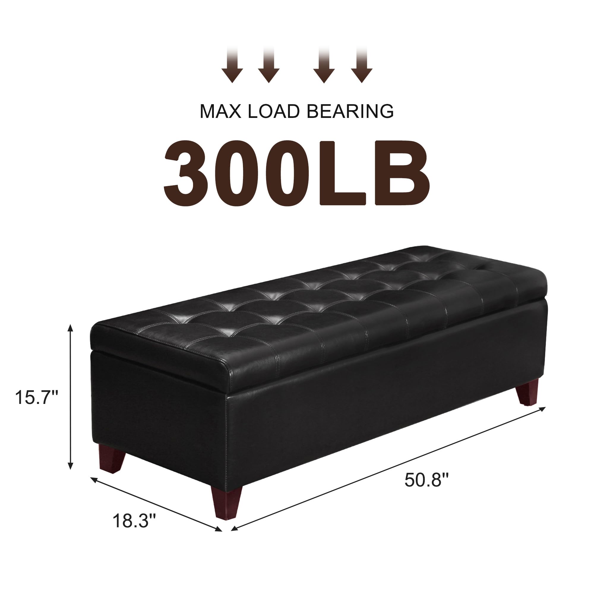 Storage Ottoman Bench with Wooden Legs - Upholstered Rectangle Storage Seat for Bedroom & Living Room - Perfect for End of Bed Storage, Extra Seating & Home Organization