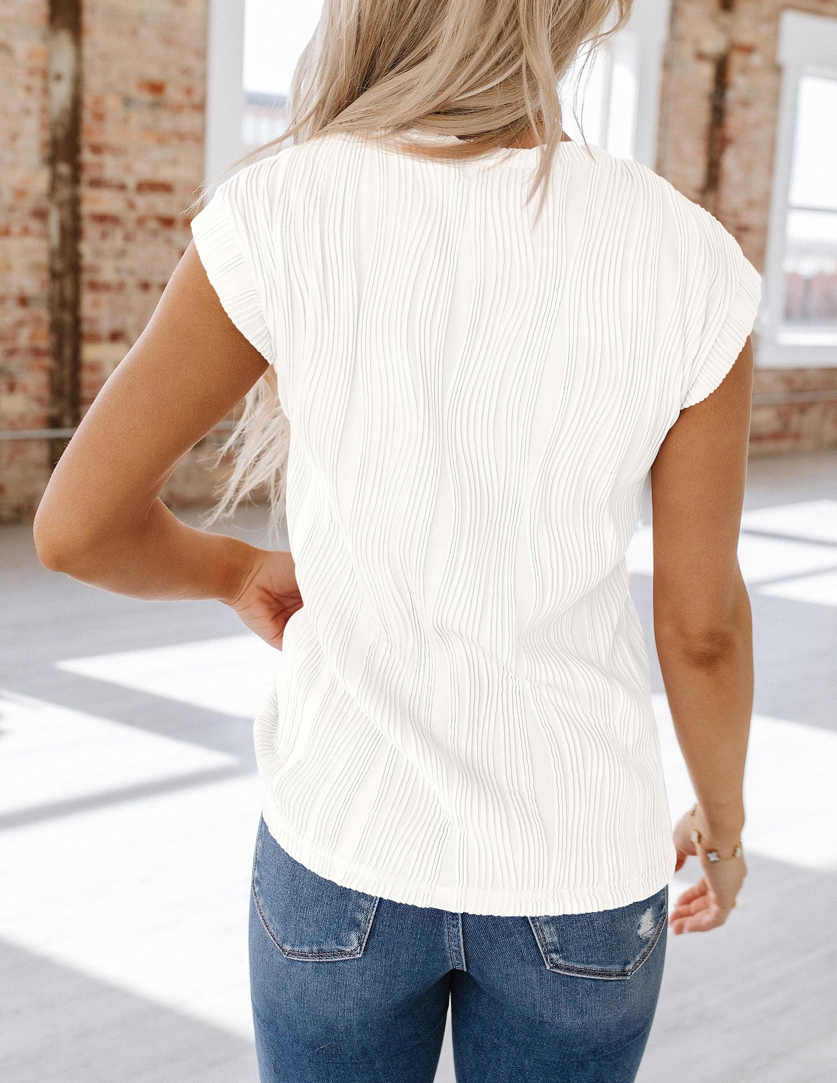 PRETTYGARDEN Women's Blouses - Elegant Casual & Business Office Tops for Spring Summer 2025 | Textured Cap Sleeve Work Shirts | Perfect for Office Wear, Business Meetings & Casual Outings
