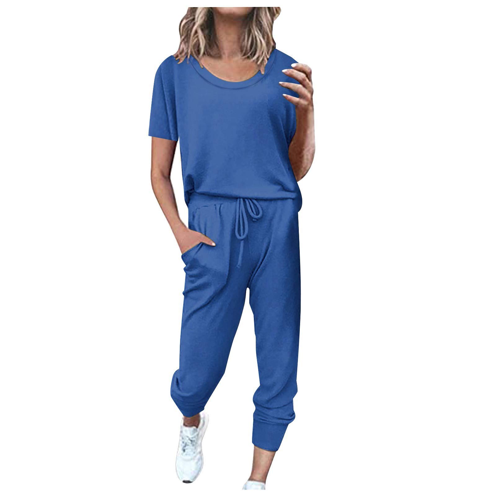 Women's 2-Piece Lounge Sets - Soft Sweatsuit Short Sleeve Top & Jogger Pants with Drawstring | Comfortable Workout & Athletic Tracksuit for Yoga, Running, Travel & Home Relaxation
