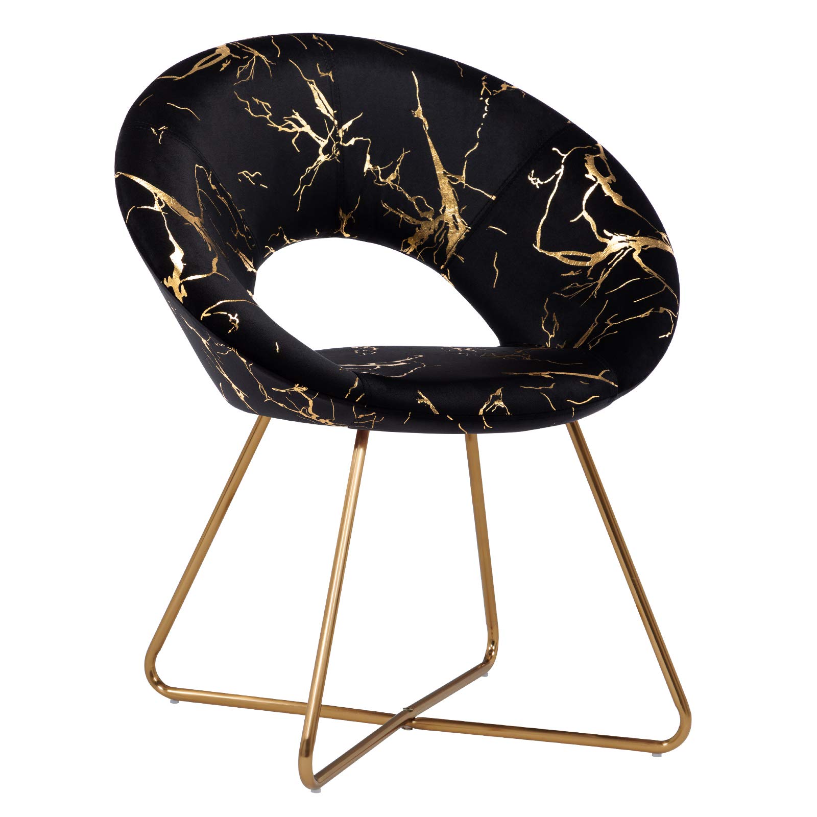 DUHOME Black Velvet Accent Chair with Golden Legs - Mid-Back Vanity Chair for Living Room, Bedroom & Office Desk - Stylish Modern Seating for Home Decor, Reading Nook & Makeup Area