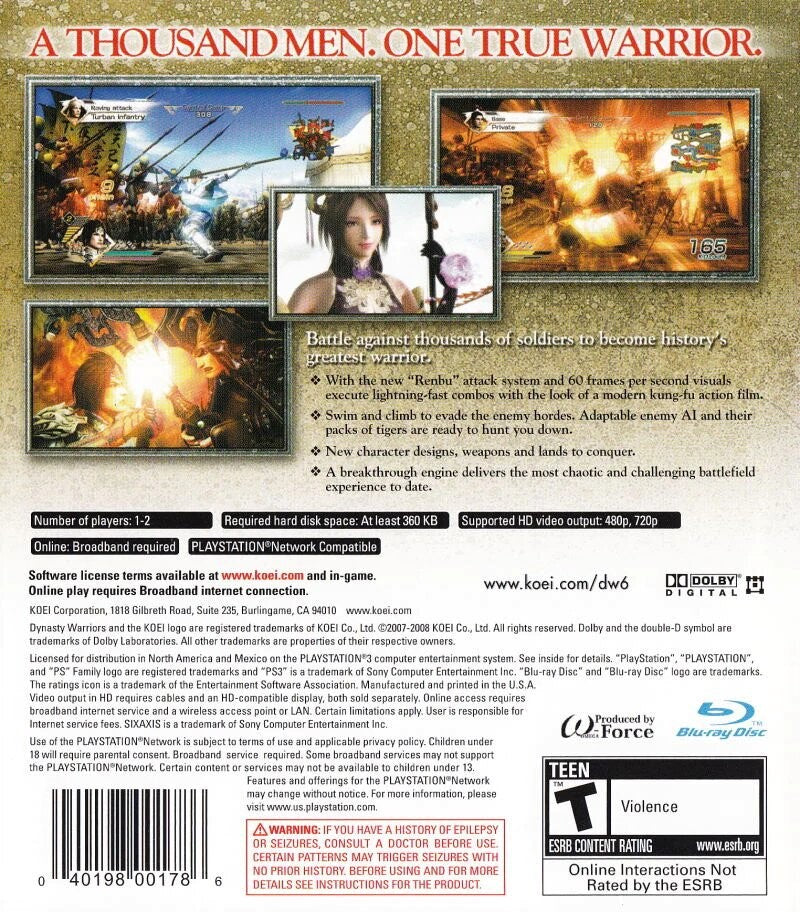 Dynasty Warriors 6 - Action Adventure Video Game for PS3 & Xbox 360 | Epic Battles & Heroic Warriors | Perfect for Gaming Enthusiasts & History Fans