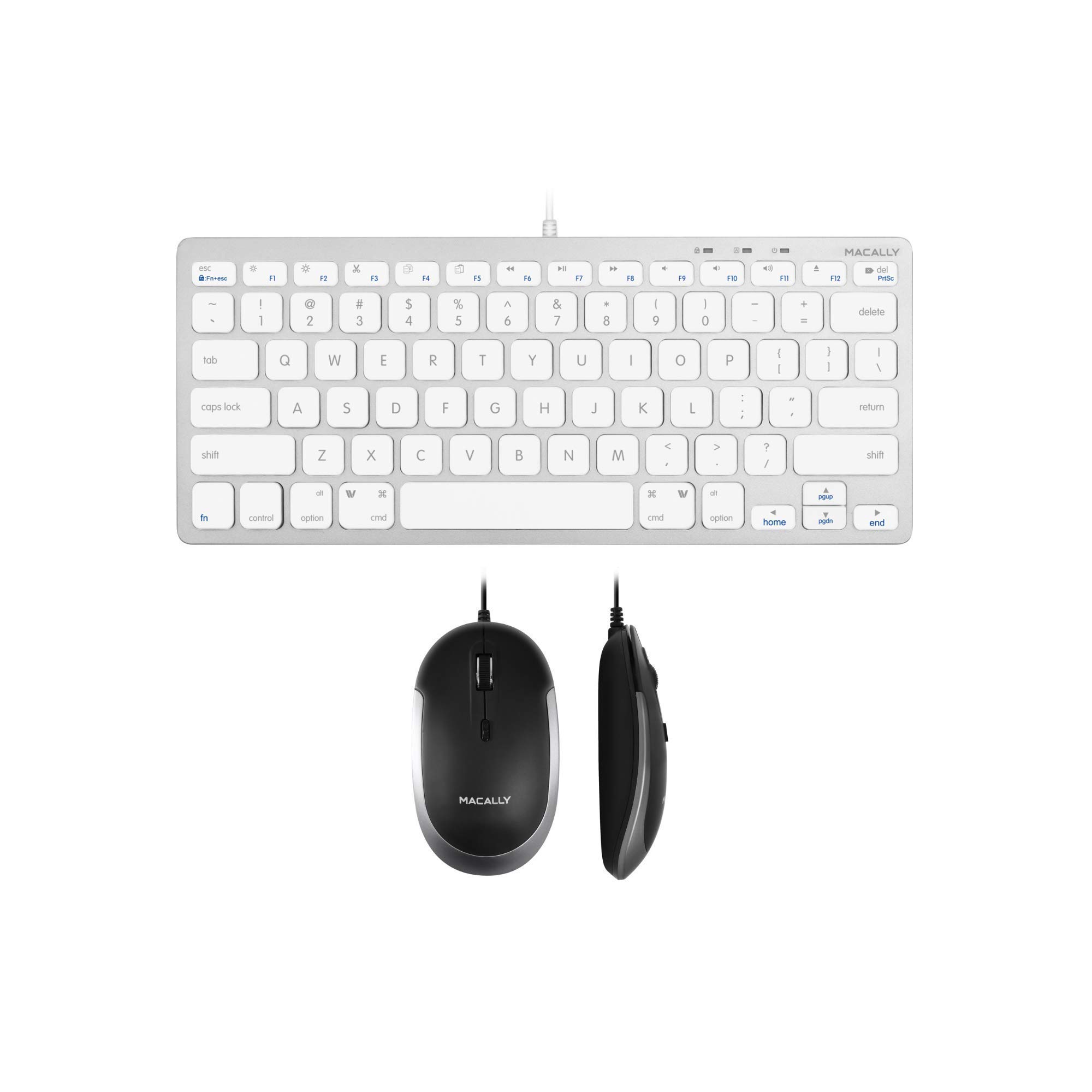 Macally USB C Wired Mouse and Compact QWERTY Keyboard Combo - Ergonomic USB-C Computer Accessories for Laptop, PC, MacBook - Ideal for Office Work, Gaming & Travel