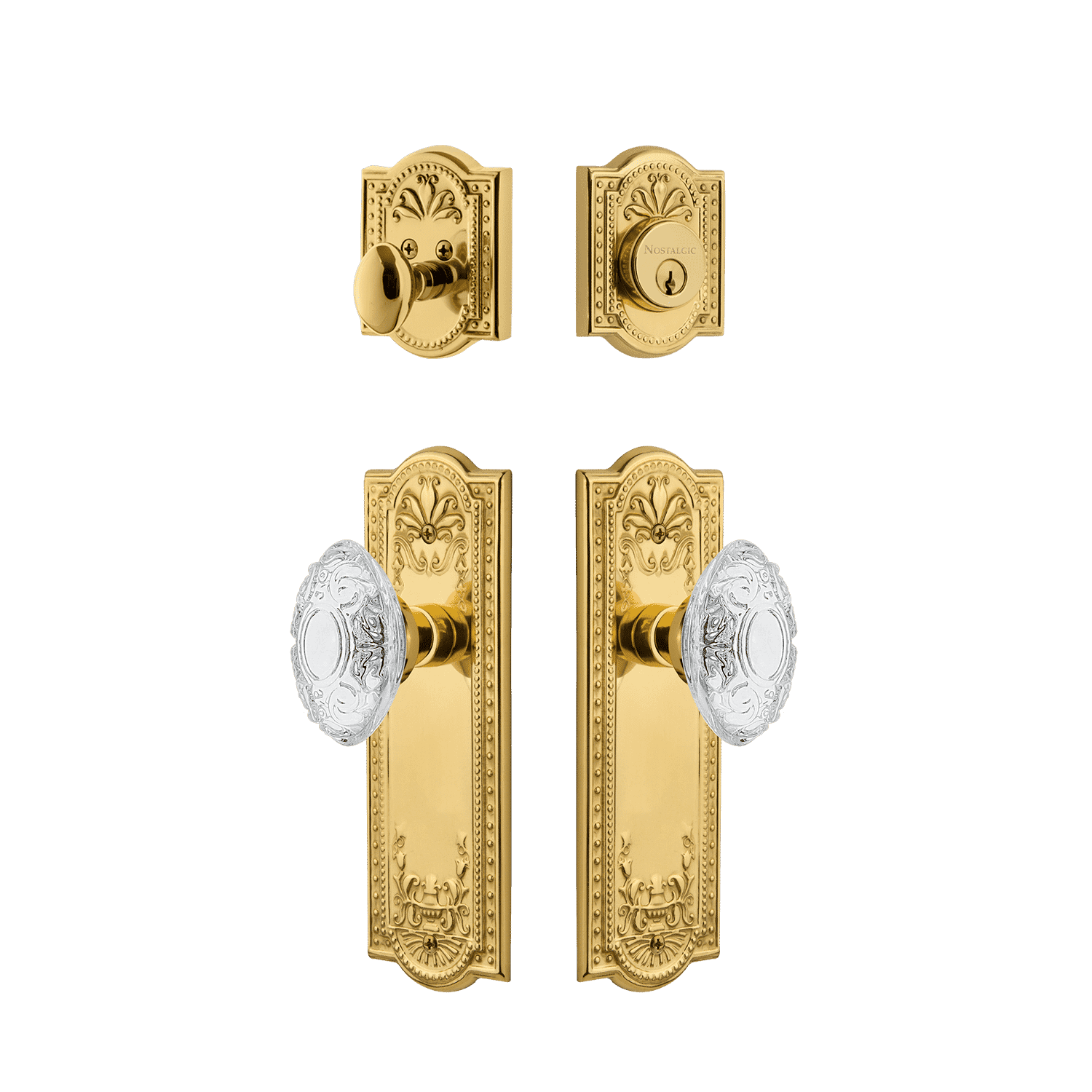 Victorian Crystal Knob Meadows Entry Set in Unlacquered Brass - Elegant Door Hardware for Classic Homes & Vintage Style Interiors