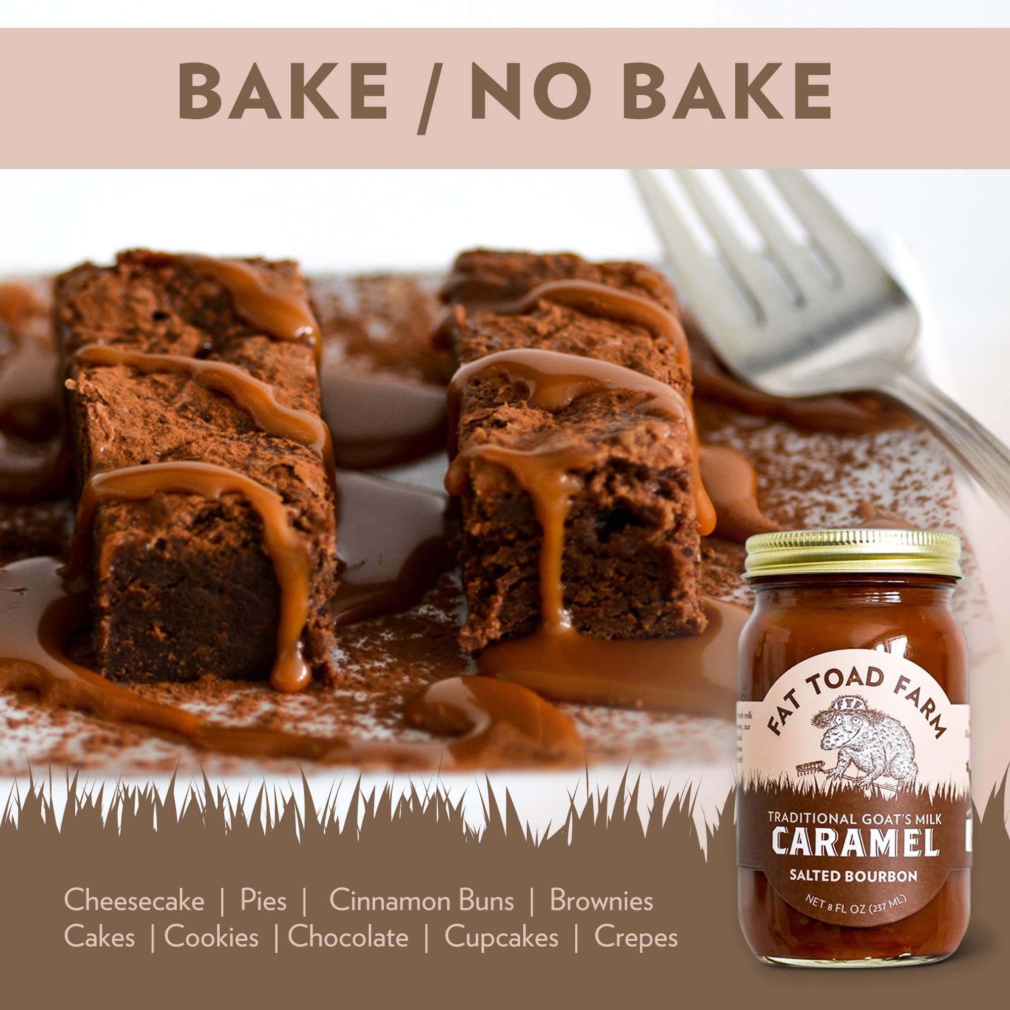 Fat Toad Farm Traditional Goat’s Milk Caramel Sauce - Salted Bourbon Flavor, 8oz Glass Jar (2-Pack), Gluten Free, Gourmet Dessert Topping for Ice Cream, Pancakes & Coffee