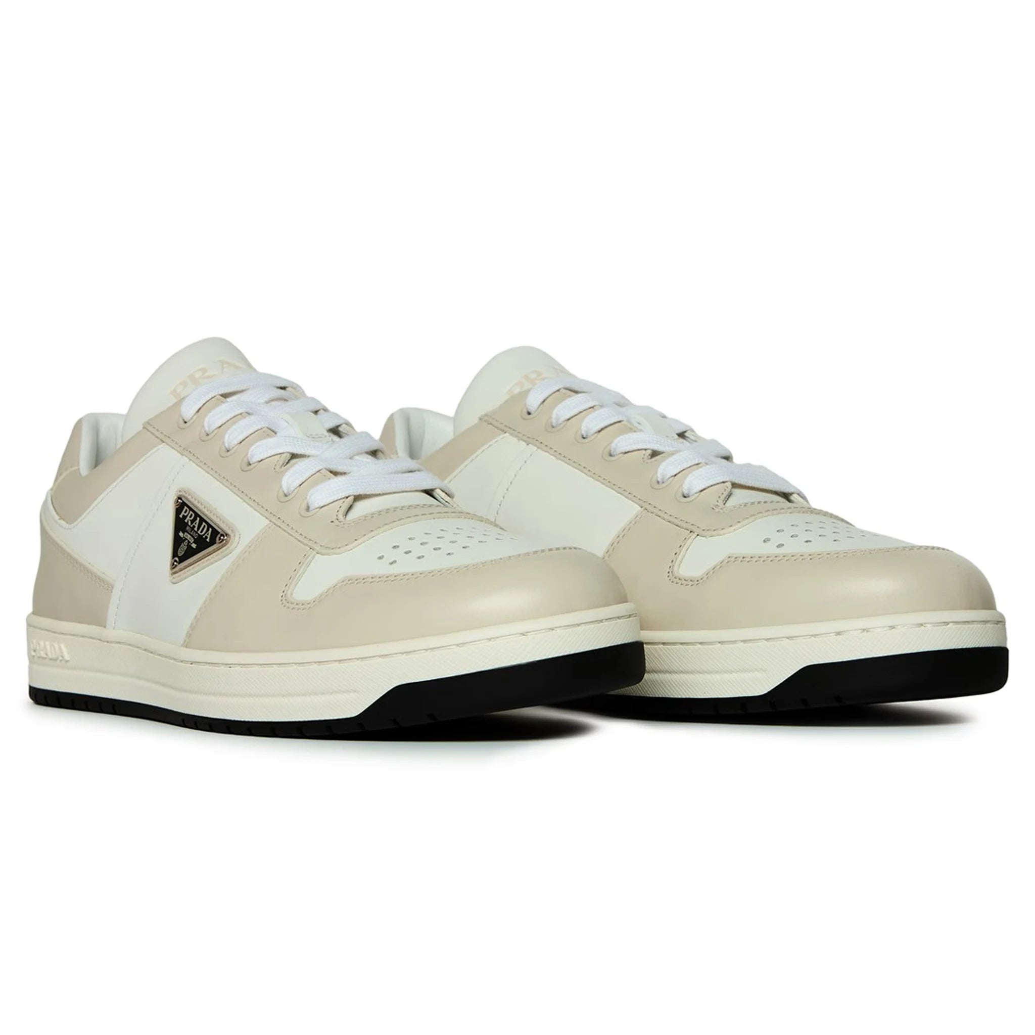 Prada Downtown Leather Low Top White Grey Sneakers for Men & Women | Casual Fashion Shoes for Daily Wear & Street Style Outfits