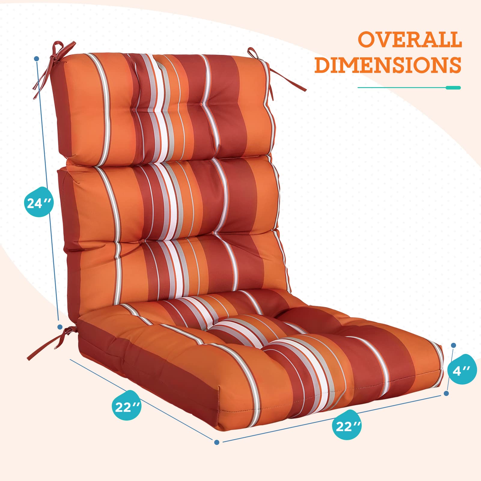 EAGLE PEAK Tufted High Back Patio Chair Cushions Set of 2 - 46