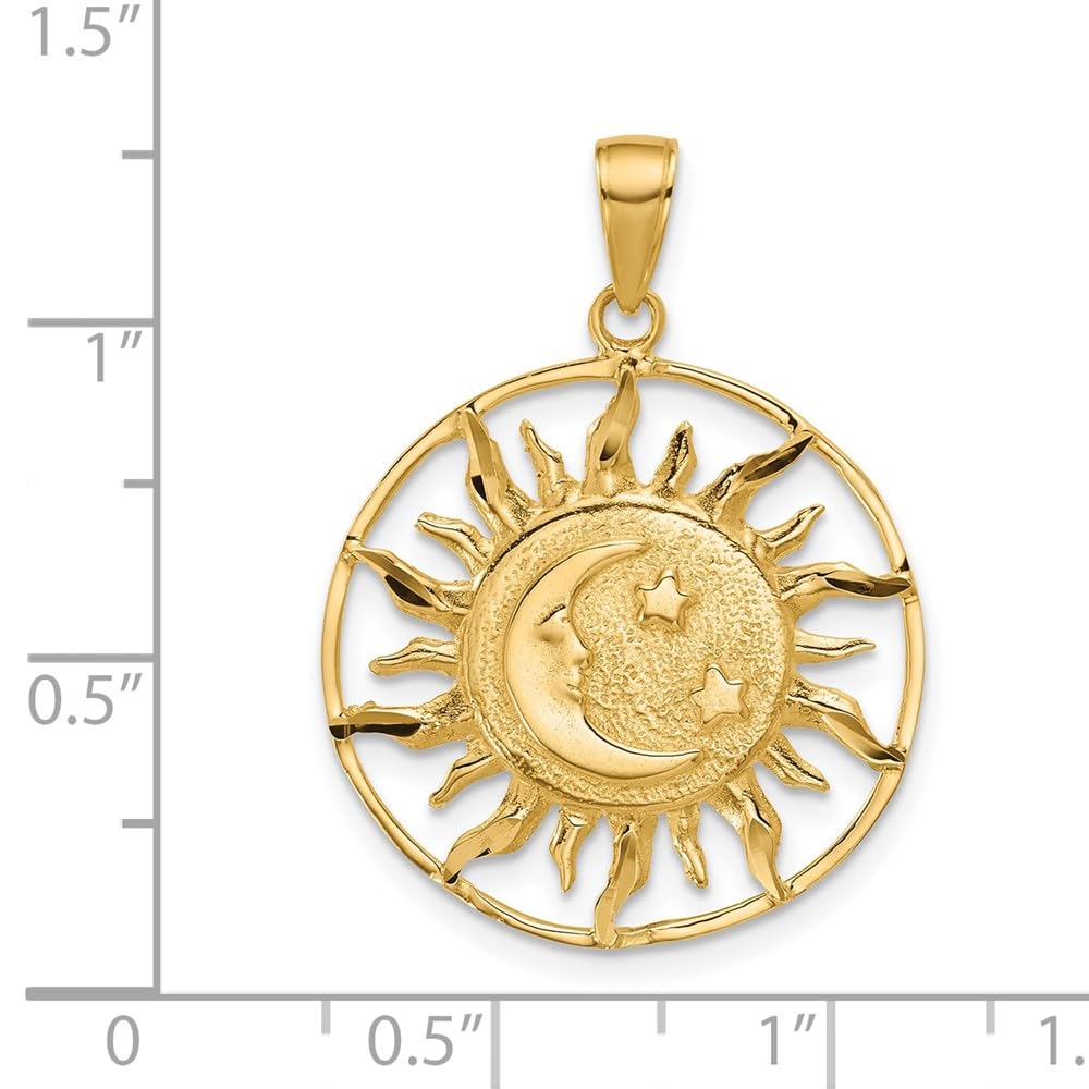 14K Yellow Gold Sun Moon Stars Pendant - Perfect for Gifts & Layering