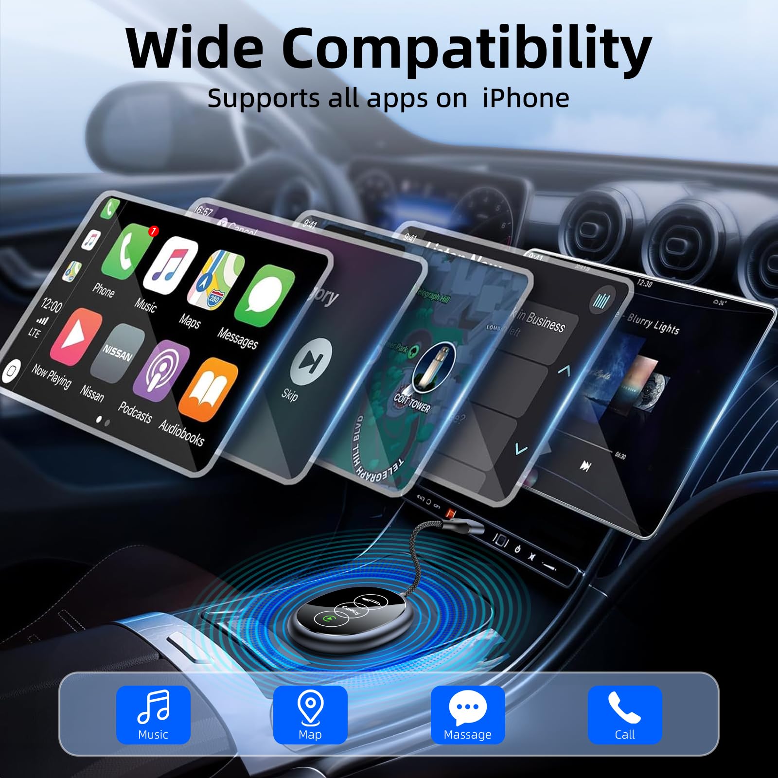 2025 Upgraded Wireless CarPlay Adapter for iPhone - Convert Wired to Wireless, Plug & Play Mini CarPlay Dongle with Built-in Apple CarPlay - Compatible with iPhone iOS 10+ & Cars 2016+ Models - Perfect for Commuting, Road Trips & Hands-Free Driving
