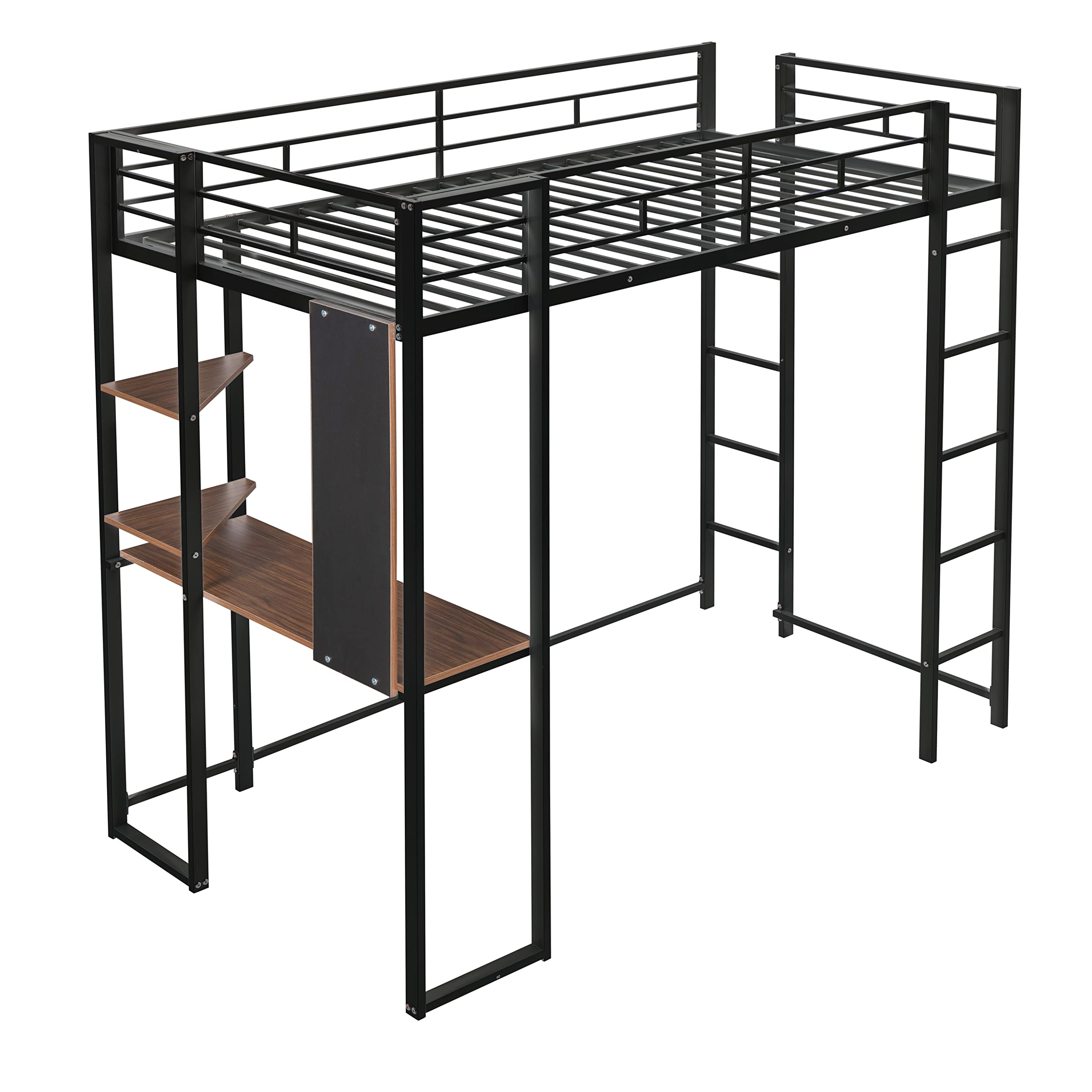 Harper & Bright Designs Twin Loft Bed with Desk & 2 Storage Shelves - Metal High Loft Bed Frame for Teens & Adults - Space Saving Study & Sleep Solution for Small Rooms (Twin Size, Black)
