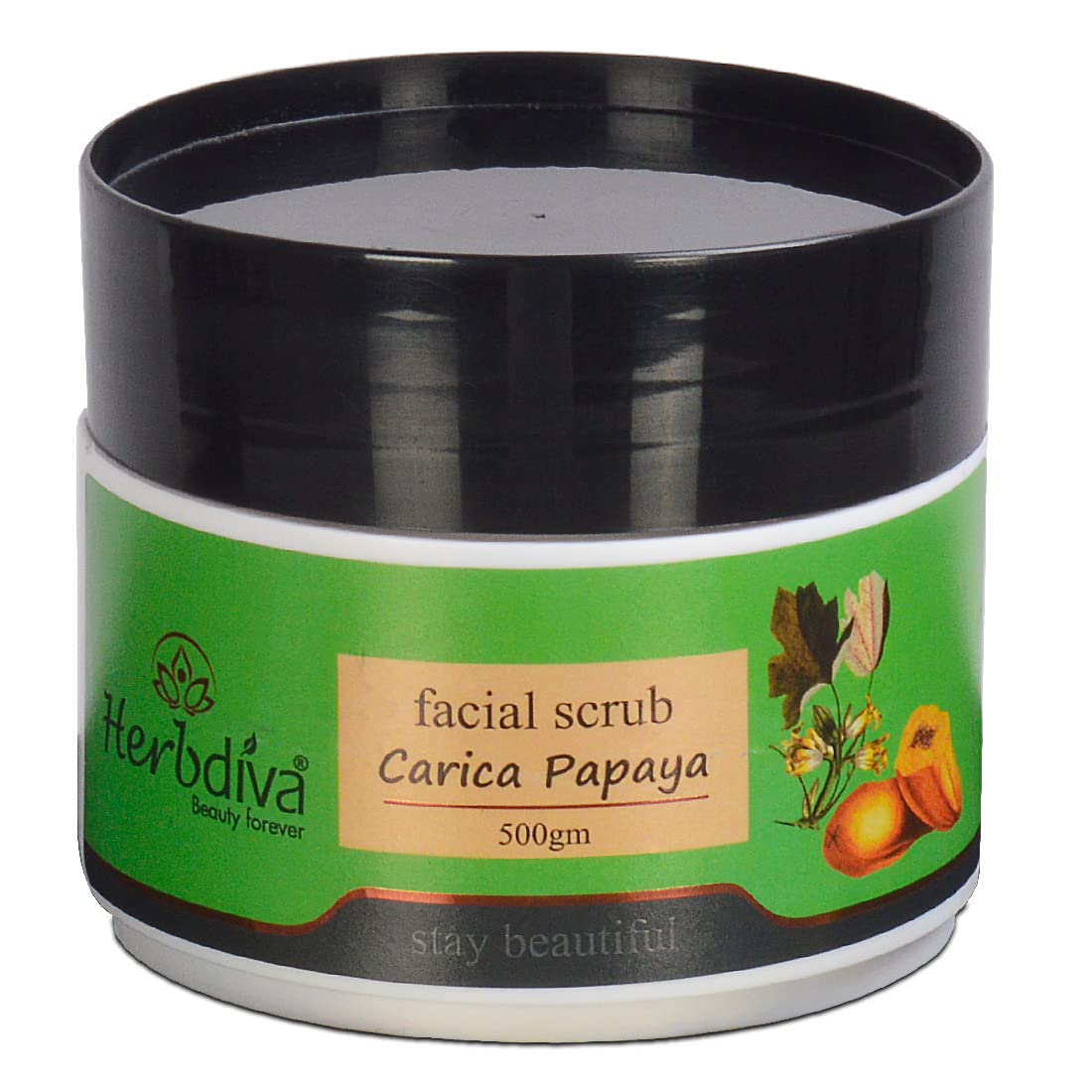 Herbdiva Carica Papaya Facial Scrub 500GM - Exfoliating Face & Neck Scrub for Tan Removal, Blackhead & Dirt Cleansing | Enriched with Papaya Extract, Vitamin A & C for Soft, Smooth Skin | Suitable for Women & Men | Perfect for Daily Skincare Routine & Spa Treatments