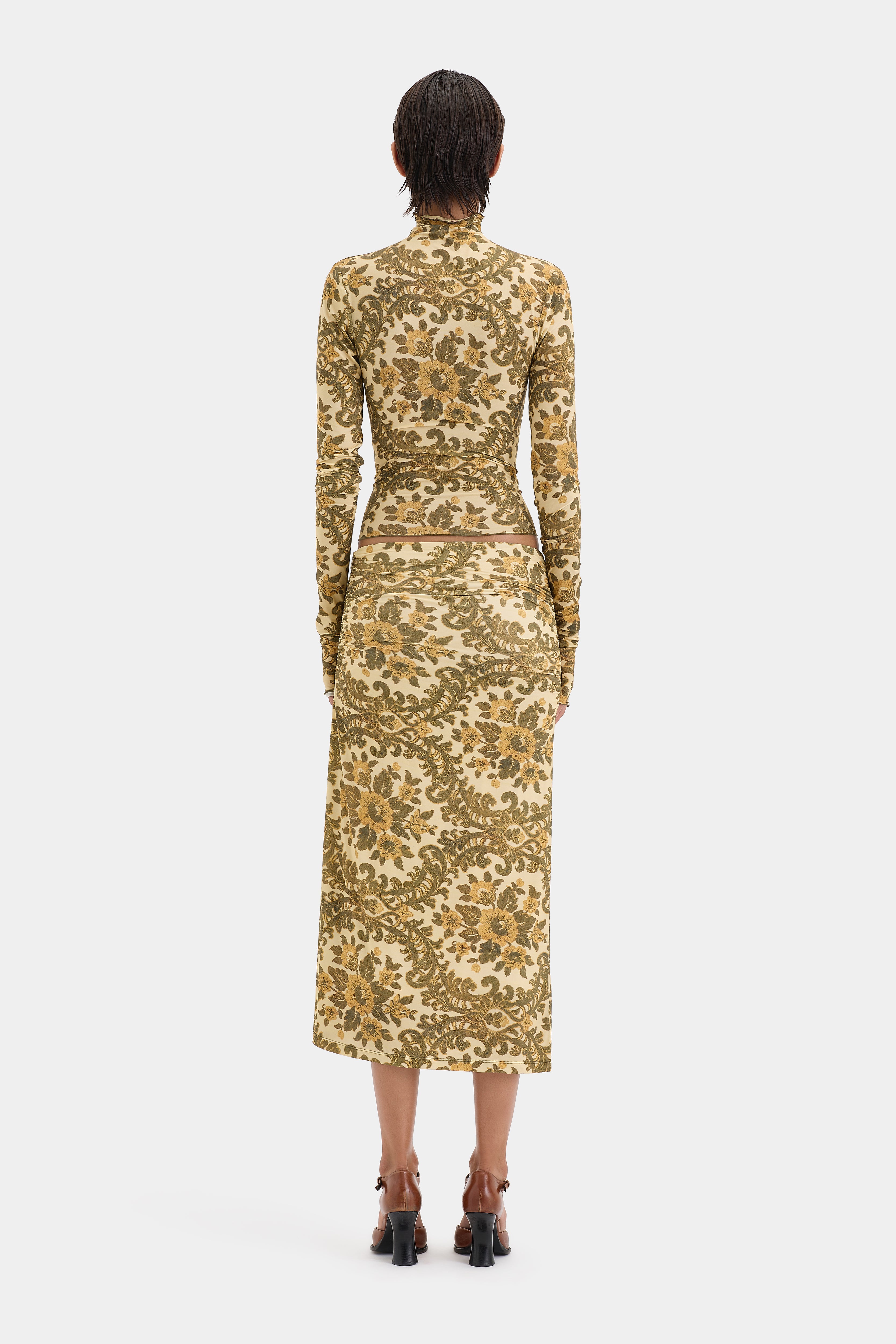 Aventine Ruched Skirt for Women - Stretchy High Waist Bodycon Midi Skirt - Perfect for Office, Date Night & Party Outfits