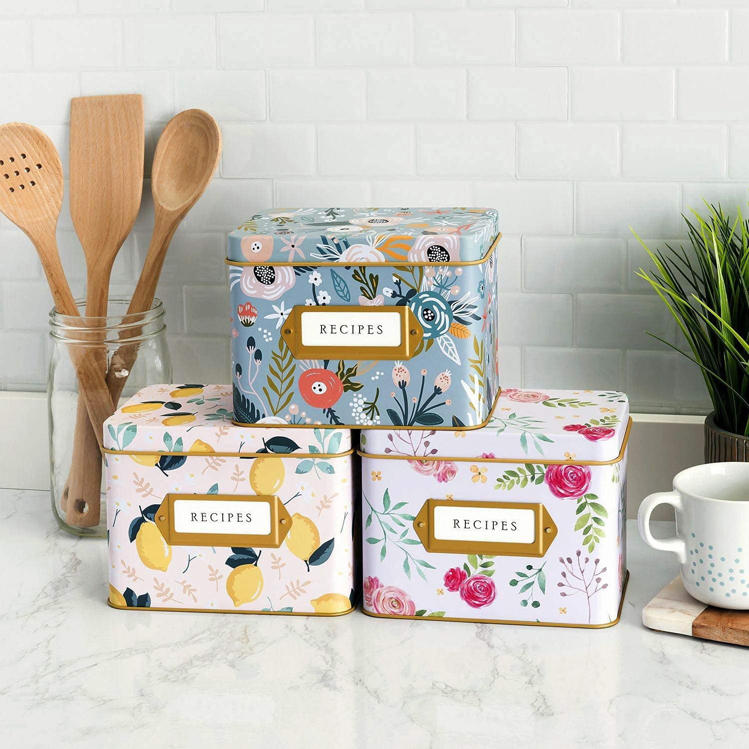 Jot & Mark Recipe Card Gift Box - 25 Pack 4x6 Inch Recipe Cards with 14 Dividers & Decorative Tin Storage Box - Perfect for Organizing Family Recipes, Meal Planning, and Holiday Gifting