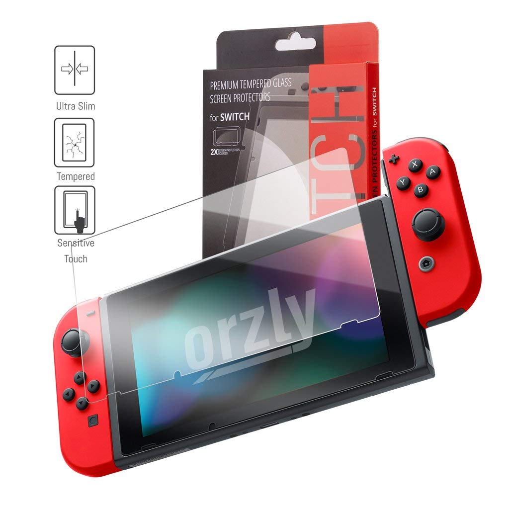 Orzly Nintendo Switch Accessory Bundle - Hard Travel Case, Tempered Glass Screen Protectors, USB-C Cable, Comfort Grip, Earbuds & Stylus (Red/Black/White) - Perfect for Switch Gaming Protection & On-the-Go Play