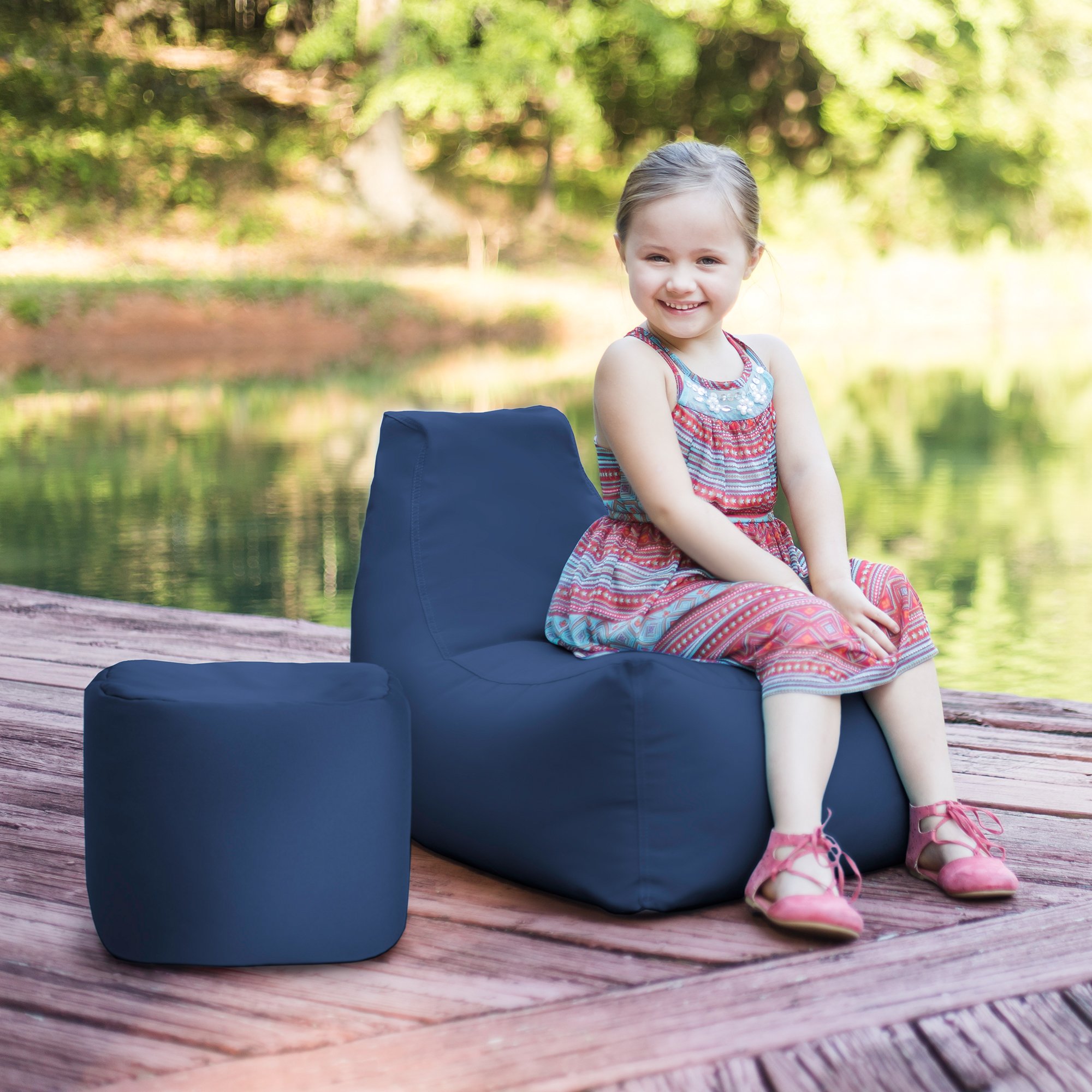 Jaxx Juniper Jr Outdoor Kids Bean Bag Chair - Waterproof Garden Chair for Children, Navy Blue - Perfect for Backyard, Patio, Camping & Indoor Playroom