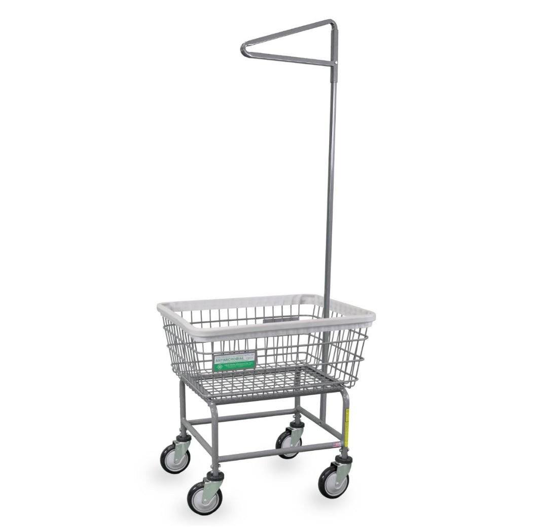 Antimicrobial Laundry Cart with Single Pole Rack - Heavy Duty Rolling Hamper for Hospital, Hotel & Home Use - Perfect for Clothes Storage & Organization