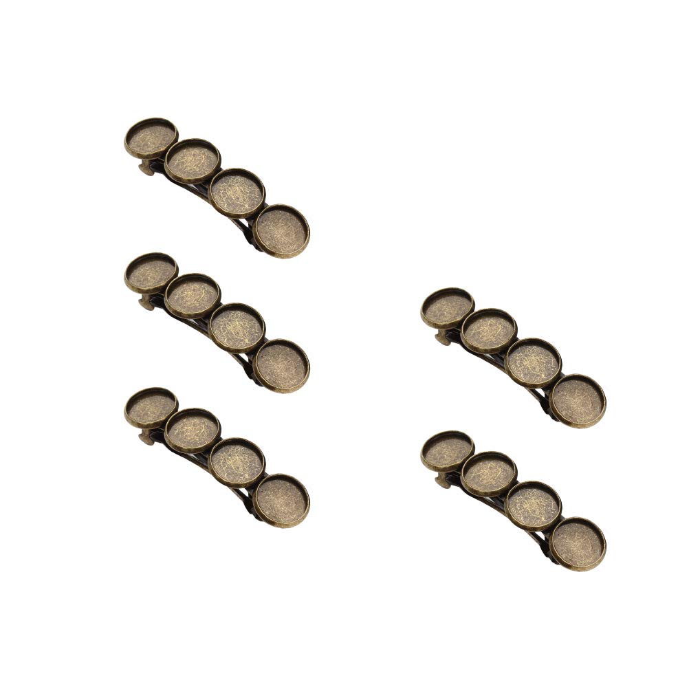 EXCLUZO 5-Piece DIY Round Base Plate Hair Clips - Elegant Women's Barrettes & Headdress Accessories for 12mm Gemstone Settings (Patina Finish) - Perfect for Weddings, Parties & DIY Hair Decorations