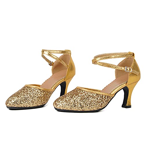 SWDZM Women's Glitter Latin Dance Shoes - Closed Toe Ballroom Salsa Heels for Women | Professional Dance Shoes for Salsa, Tango, Ballroom | Perfect for Parties, Performances & Dance Competitions