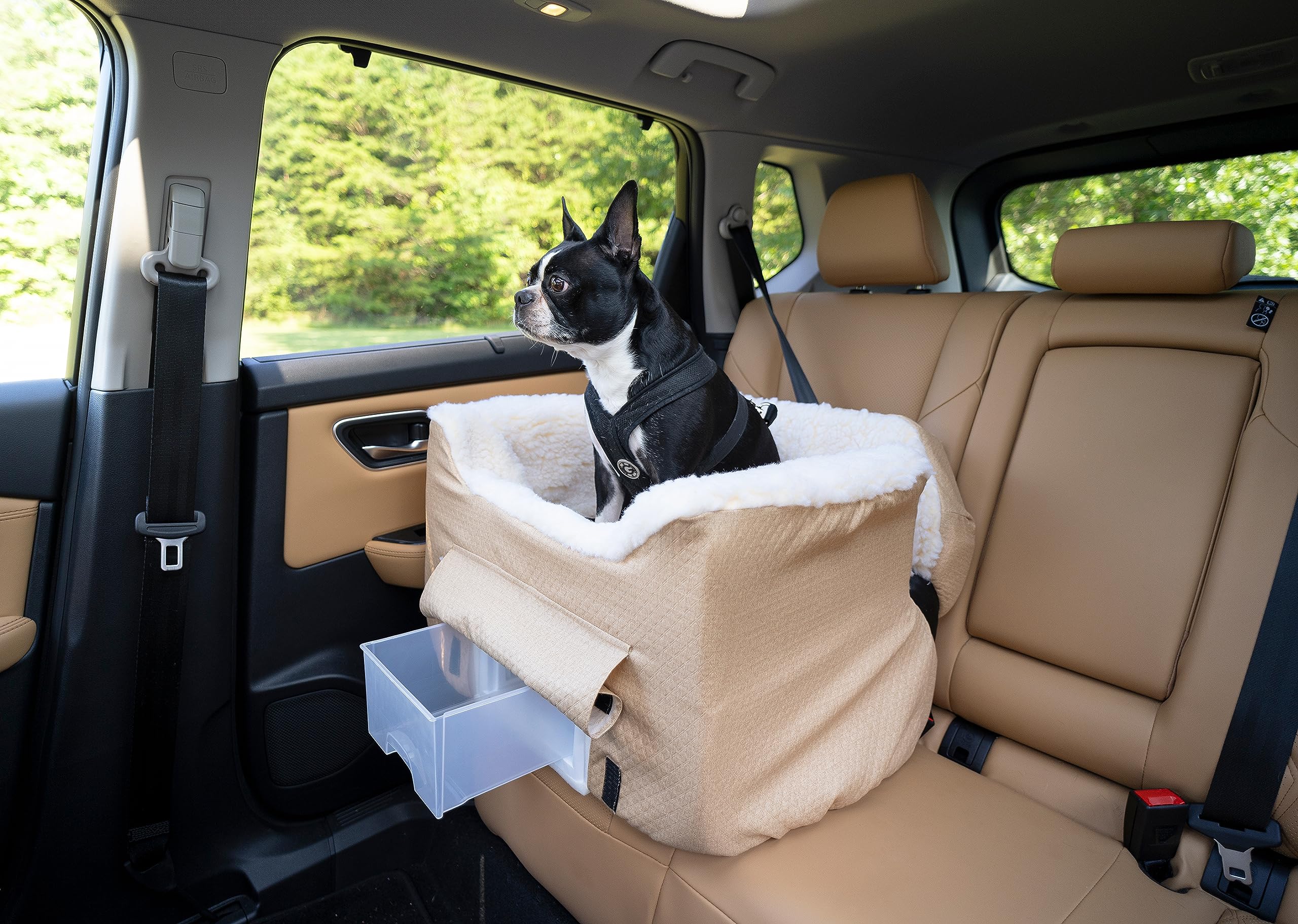 Snoozer Lookout II Dog Car Seat for Small Dogs Under 25lbs - Medium Size with Storage Tray & Removable Washable Cover - Birch Diamond Fabric - Helps Prevent Car Sickness - Perfect for Road Trips, Vet Visits & Daily Commutes