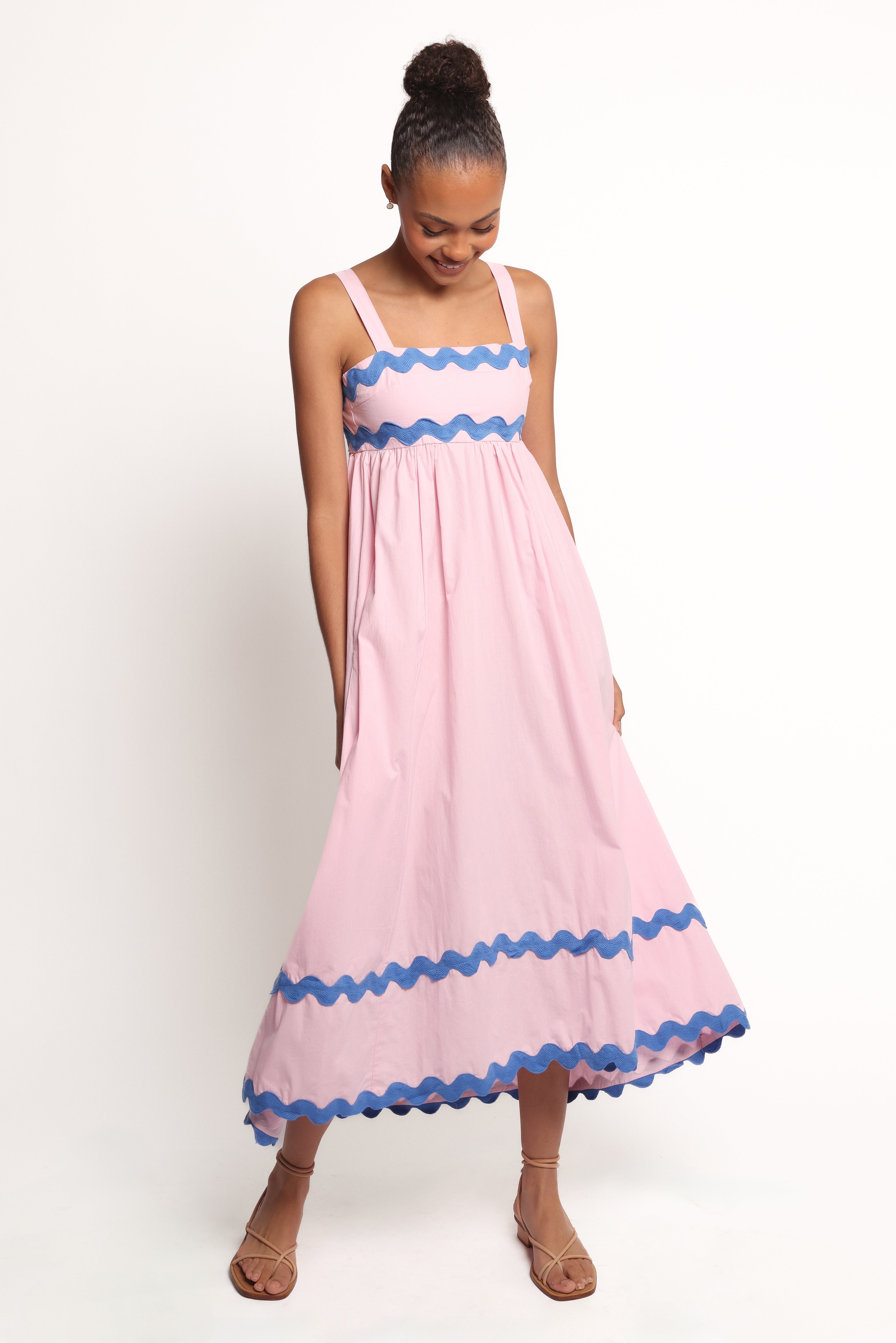 Fitzgerald Maxi Dress for Women - Flowy Summer Dress with Pink & Blue Trim | Perfect for Beach, Vacation & Casual Outings