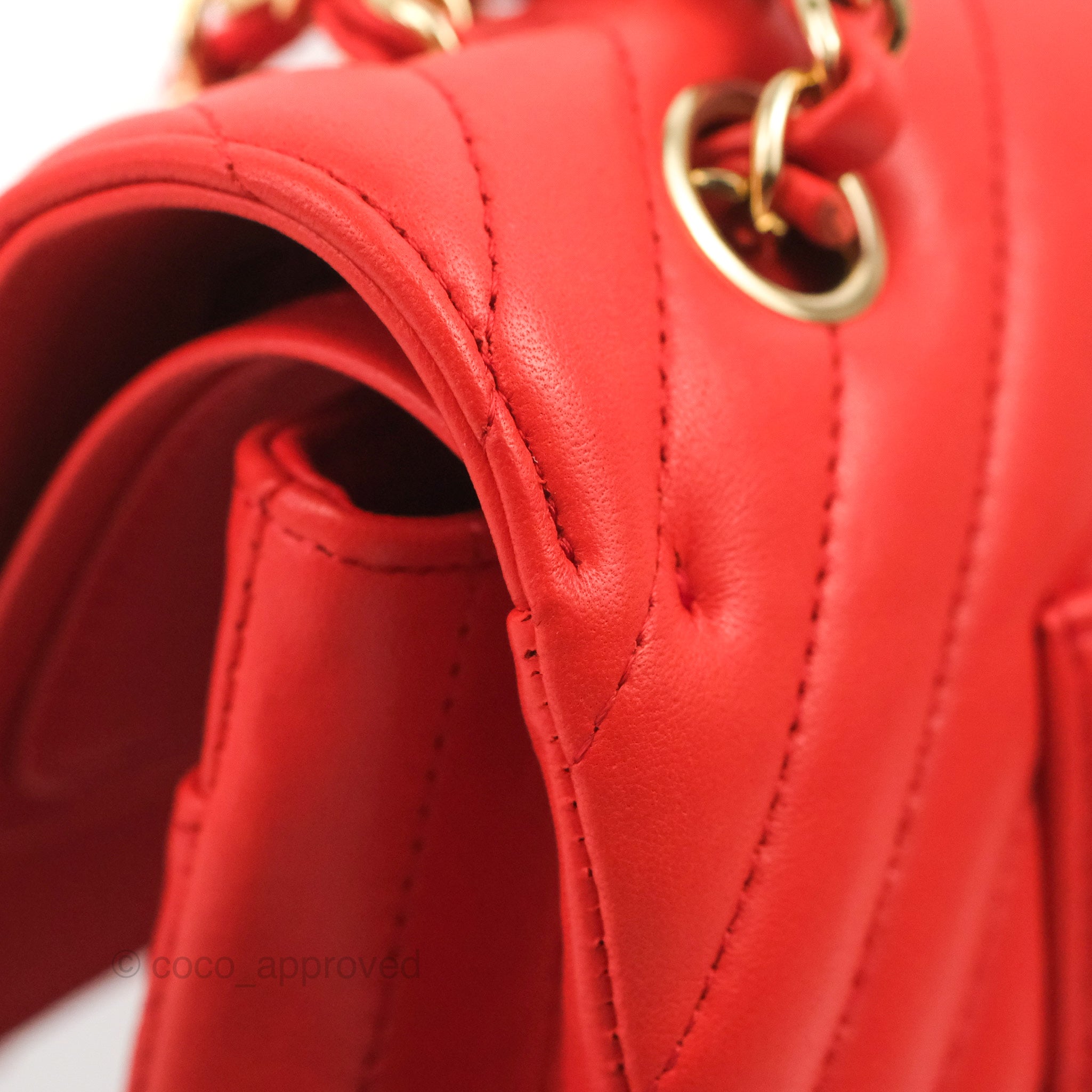 Chanel Classic Medium Flap Bag - Chevron Red Lambskin Leather with Gold Hardware | Luxury Designer Handbag for Women | Perfect for Date Night, Parties & Special Occasions