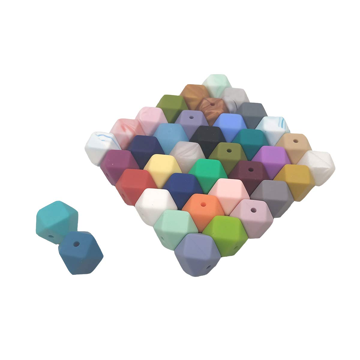 14mm Hexagonal Silicone Beads - 50pcs for DIY Jewelry & Keychains