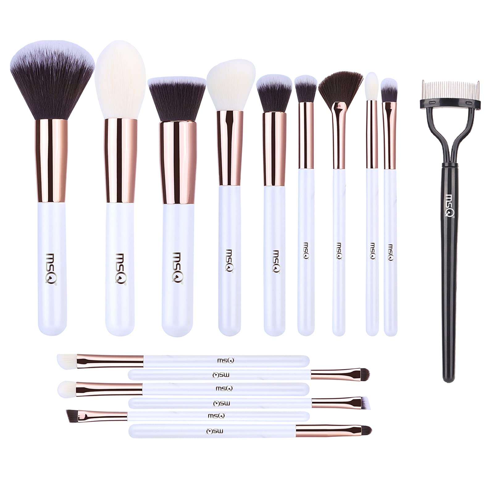 MSQ 15-Piece Professional Makeup Brush Set with Eyelash Comb - Premium Synthetic Foundation, Powder, Eyeshadow & Concealer Brushes for Flawless Blending | Perfect for Daily Makeup, Travel & Professional Makeup Artists