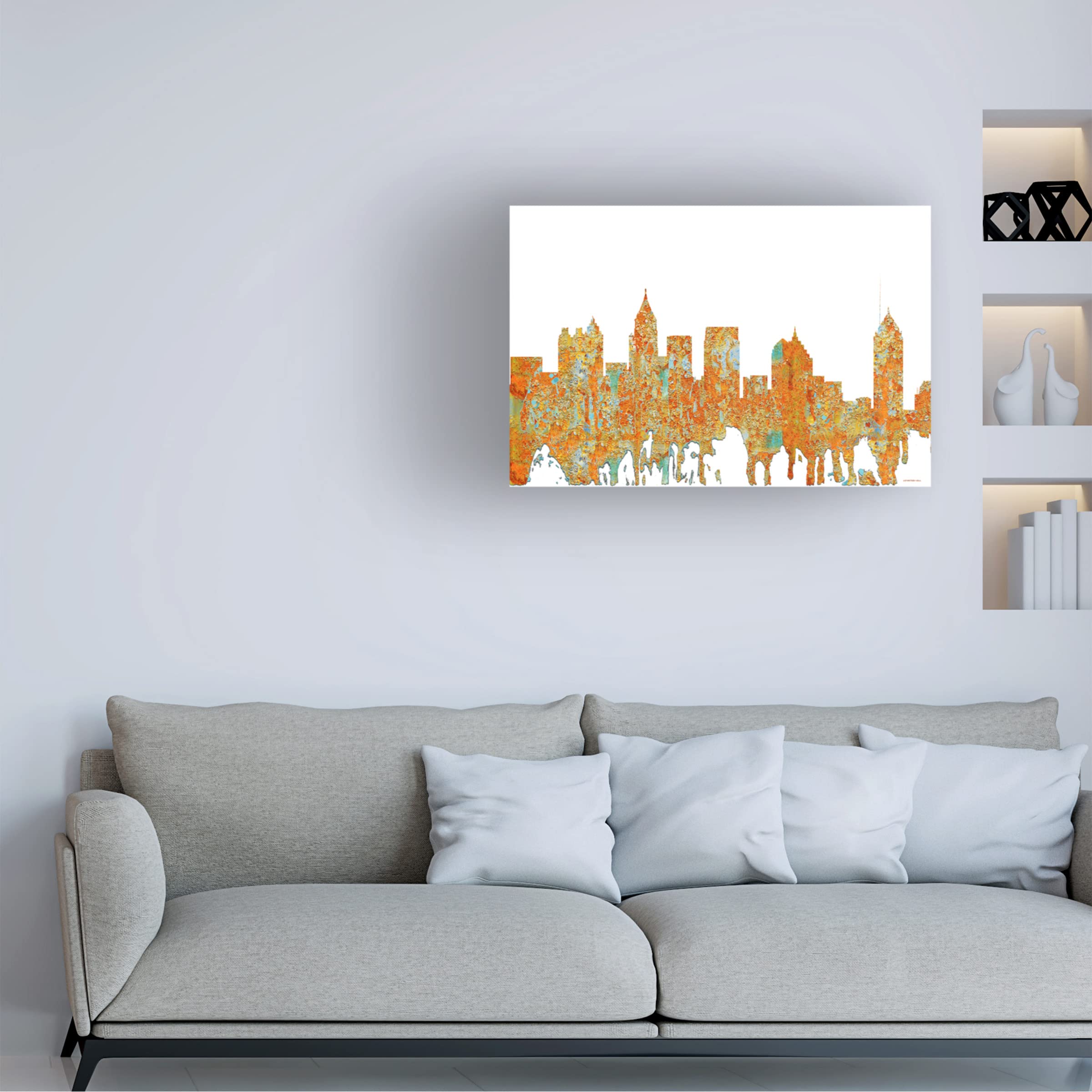 Trademark Fine Art 'Atlanta Georgia Skyline Rust' Canvas Wall Art by Marlene Watson - 16x24 Inches - Modern Home Decor for Living Room, Bedroom & Office