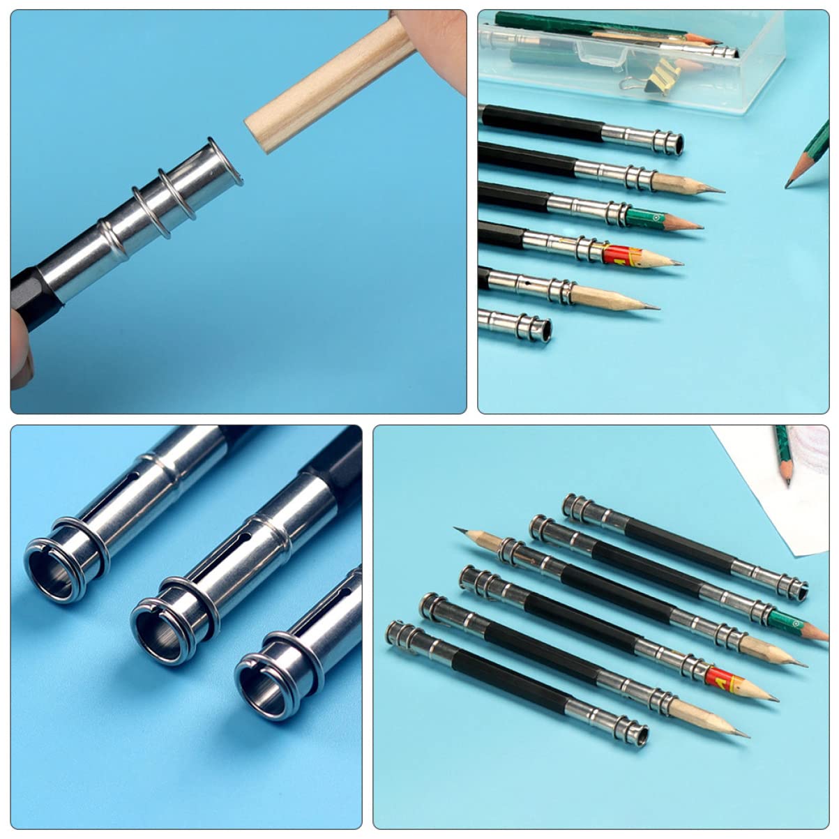 Stainless Steel Pencil Extender 2-Pack - Extend Short Pencils for School & Office Use