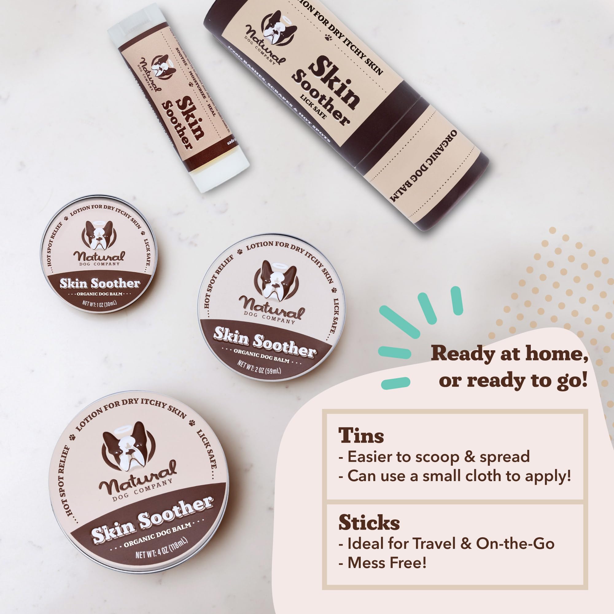 Natural Dog Skin Soother Balm - 2oz Tin for Allergy & Itch Relief | Hot Spot Treatment, Dry Skin Moisturizer & Healing Rash Cream for Dogs | Perfect for Daily Care, Outdoor Adventures & Post-Grooming Soothing
