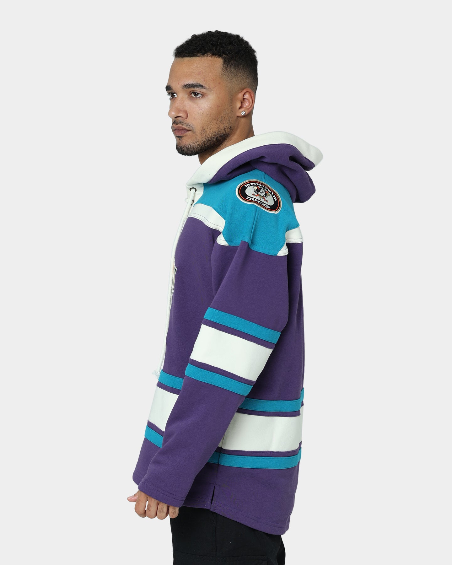 47 Brand Anaheim Ducks Lacer Hoodie - Purple & Sharks Teal Color - Men's NHL Hockey Pullover Sweatshirt for Game Day & Casual Wear