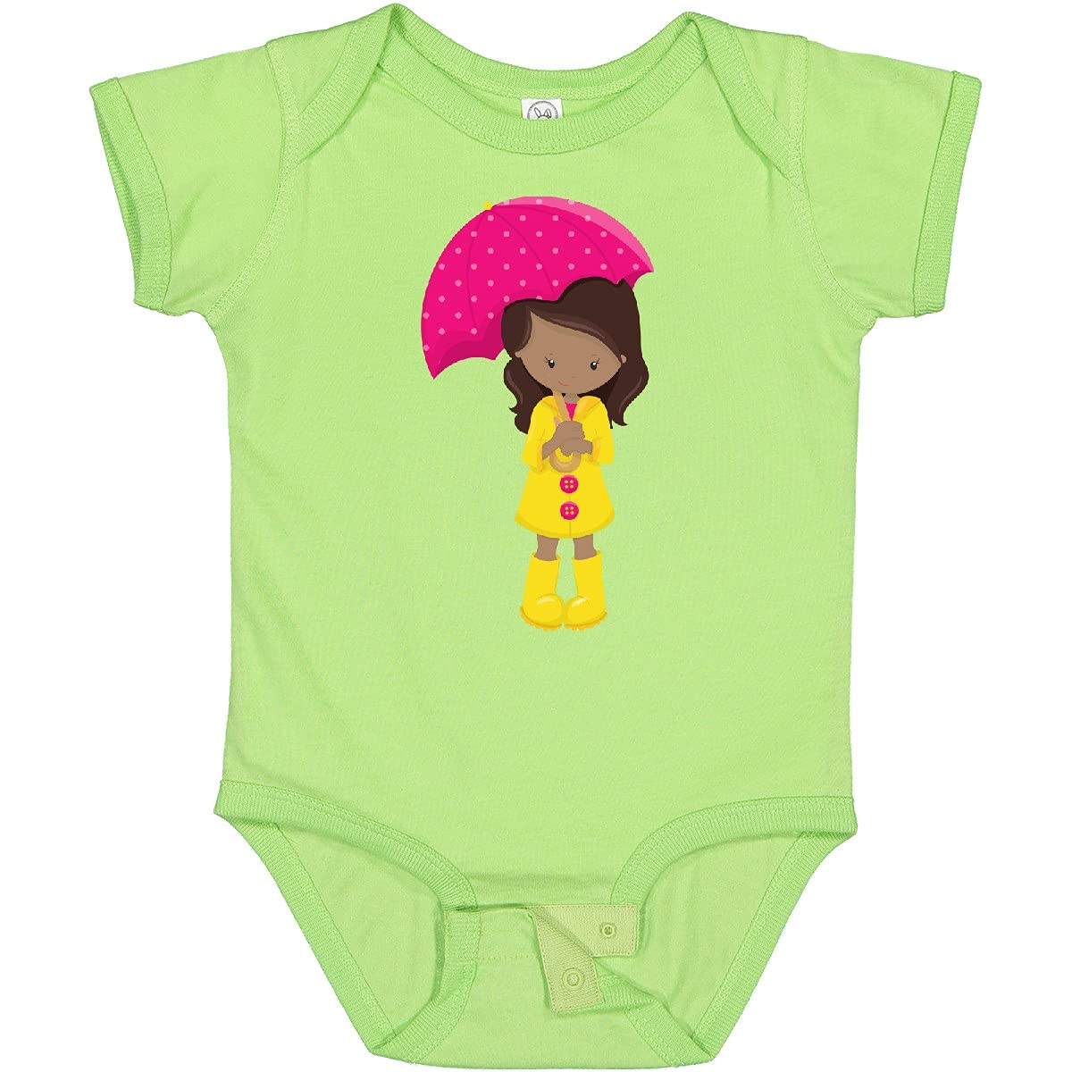 Inktastic African American Girl in Raincoat with Umbrella Baby Bodysuit - Cute Rainy Day Outfit for Infants & Toddlers