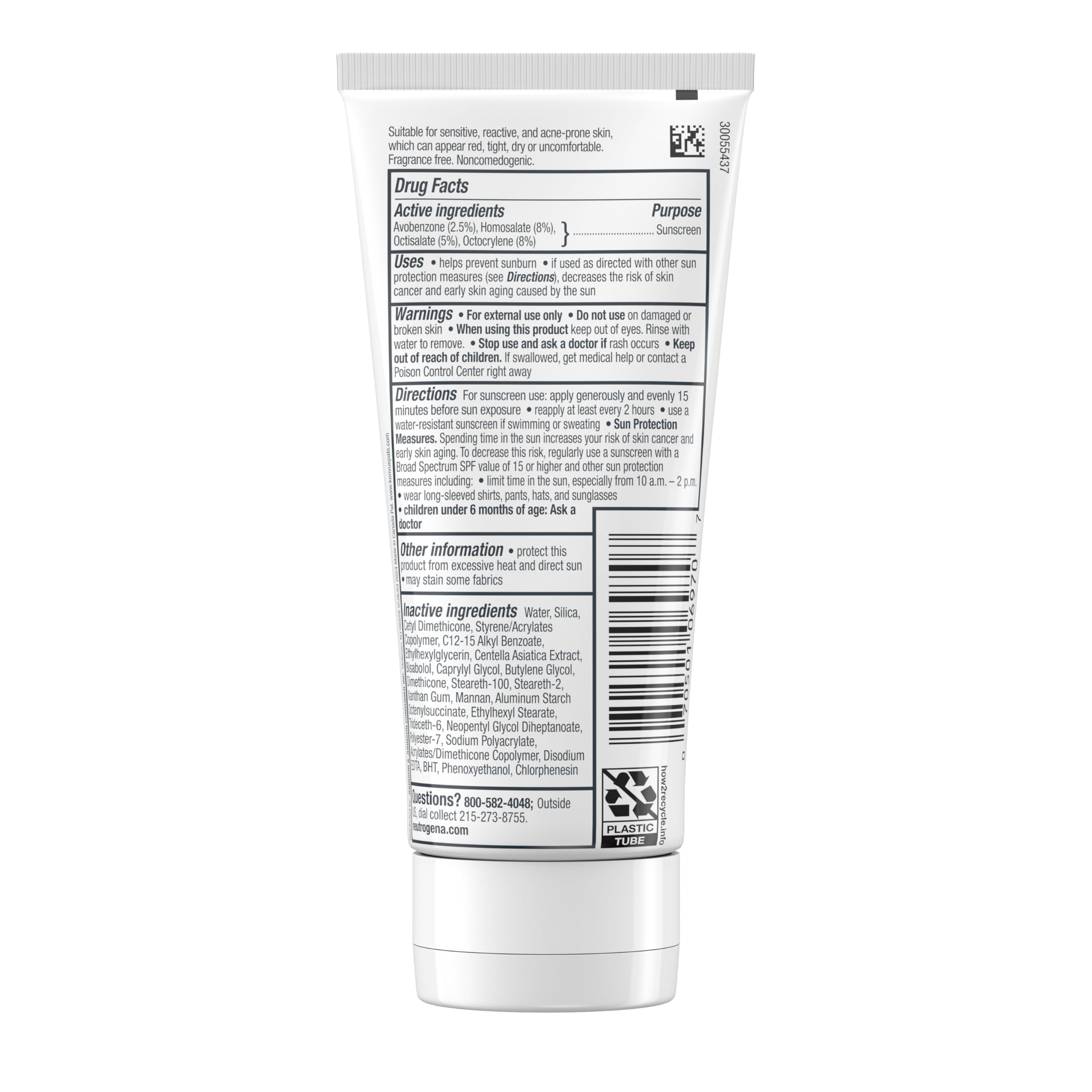 Neutrogena Ultra Gentle Daily Facial Moisturizer with SPF 30 & CICA - Lightweight, Fragrance-Free Face Lotion for Normal to Sensitive Skin | Broad Spectrum Sun Protection | 3.4 fl oz | Perfect for Daily Skincare & Sun Defense Routine