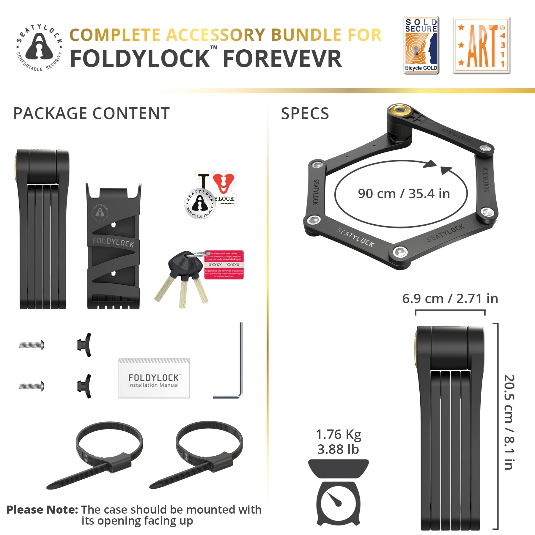 FoldyLock Forever Folding Bike Lock - High Security Sold Secure Gold Rated Bicycle Lock - Heavy Duty Anti-Theft Smart Guard with Keys (90cm/35.4in) - Perfect for Urban Commuting, Cycling Tours & Bike Parking
