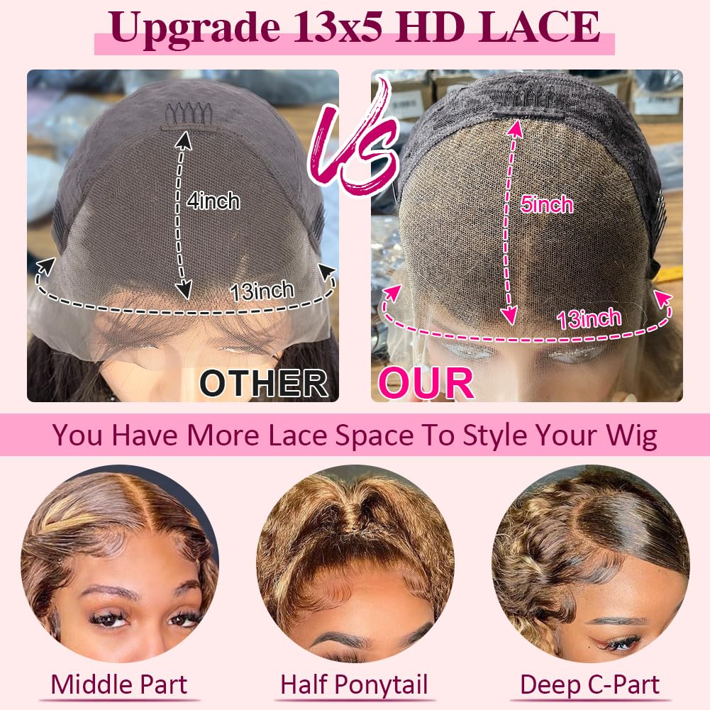 CYNOSURE 13x5 Curly Honey Blonde Ombre Highlight HD Lace Front Human Hair Wig for Women - Invisible Pre-Plucked 18 Inch - Perfect for Daily Wear, Parties & Special Occasions