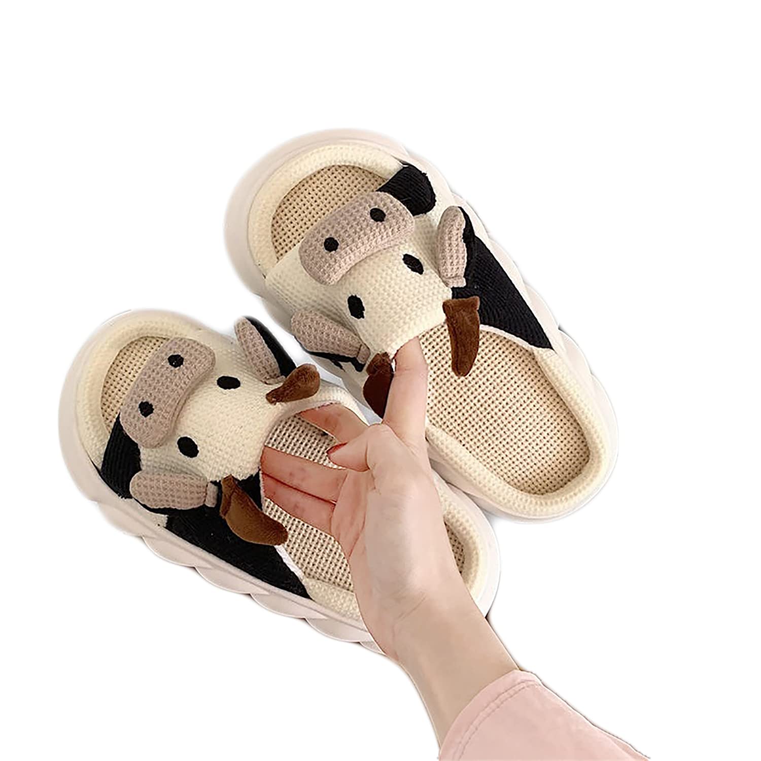 Cute Cow Slippers - Warm Plush Cartoon Animal House Shoes with Thick Sole for Women & Men - Perfect for Winter Indoor Comfort, Funny Gift Idea for Christmas
