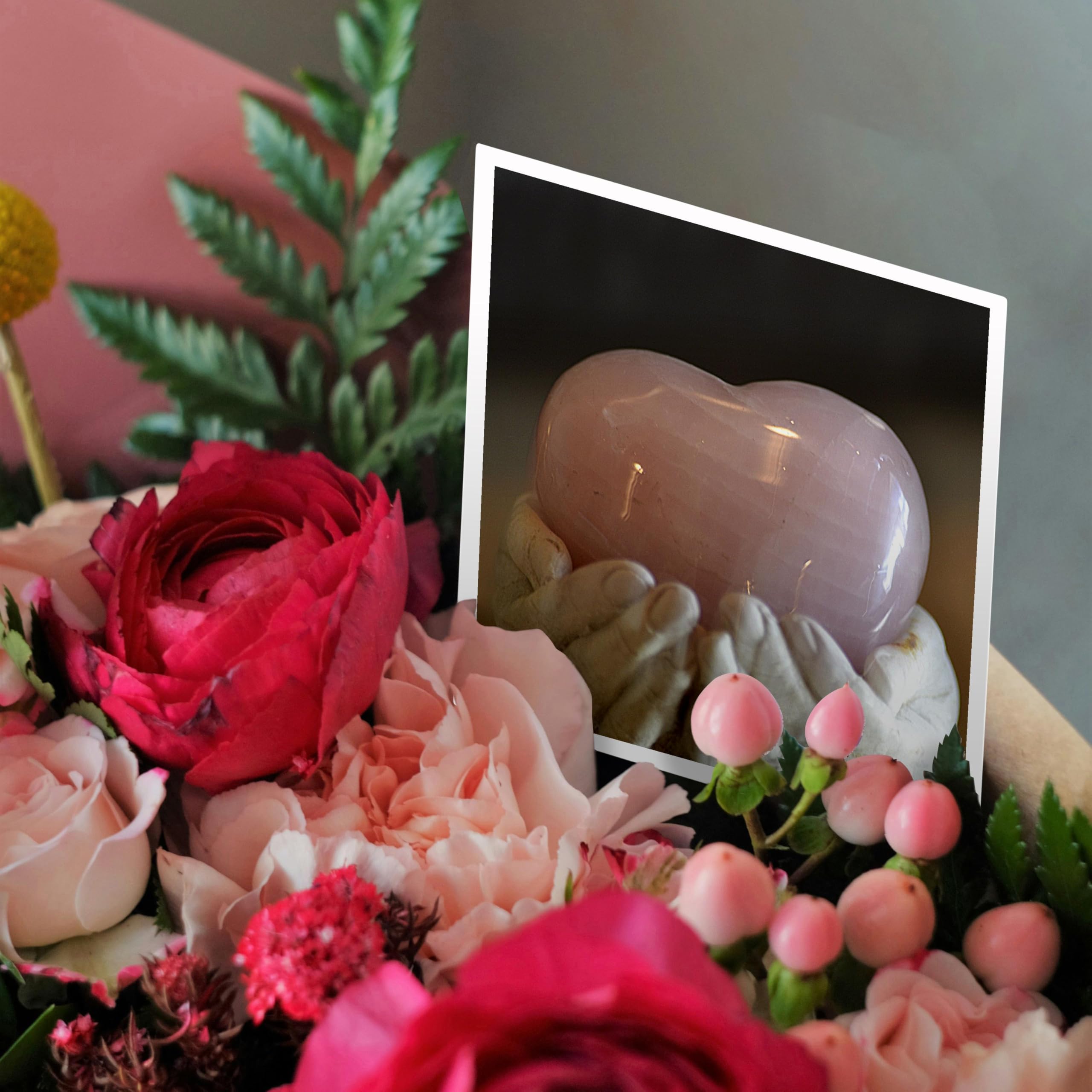 12 Pack Greeting Cards - Pink Rose Quartz Heart in Hands Inspirational Photography by Sanders | Perfect for Birthdays, Thank You Notes & Special Occasions